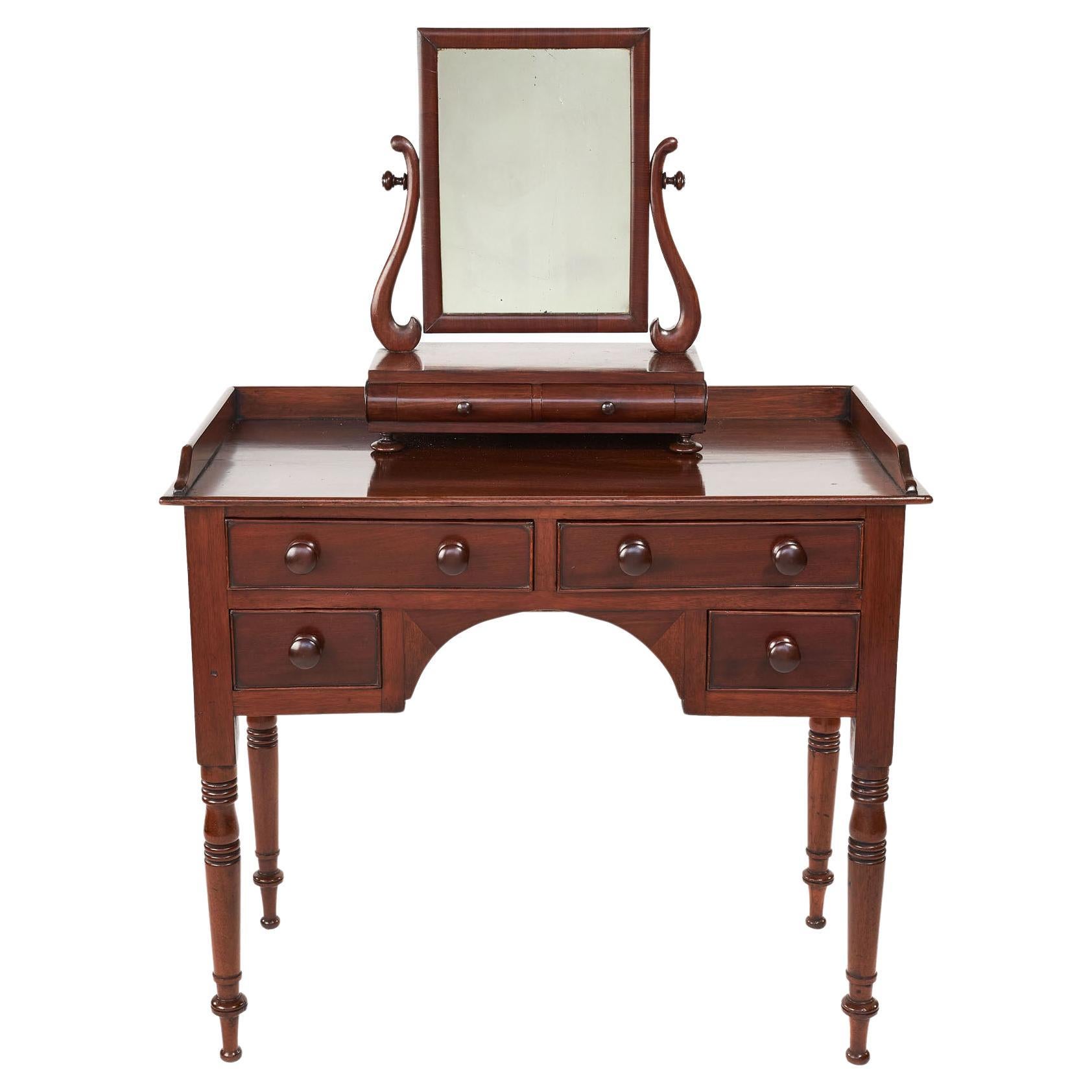 Small Antique William IV Mahogany Vanity/ Dressing Table with Swing Mirror