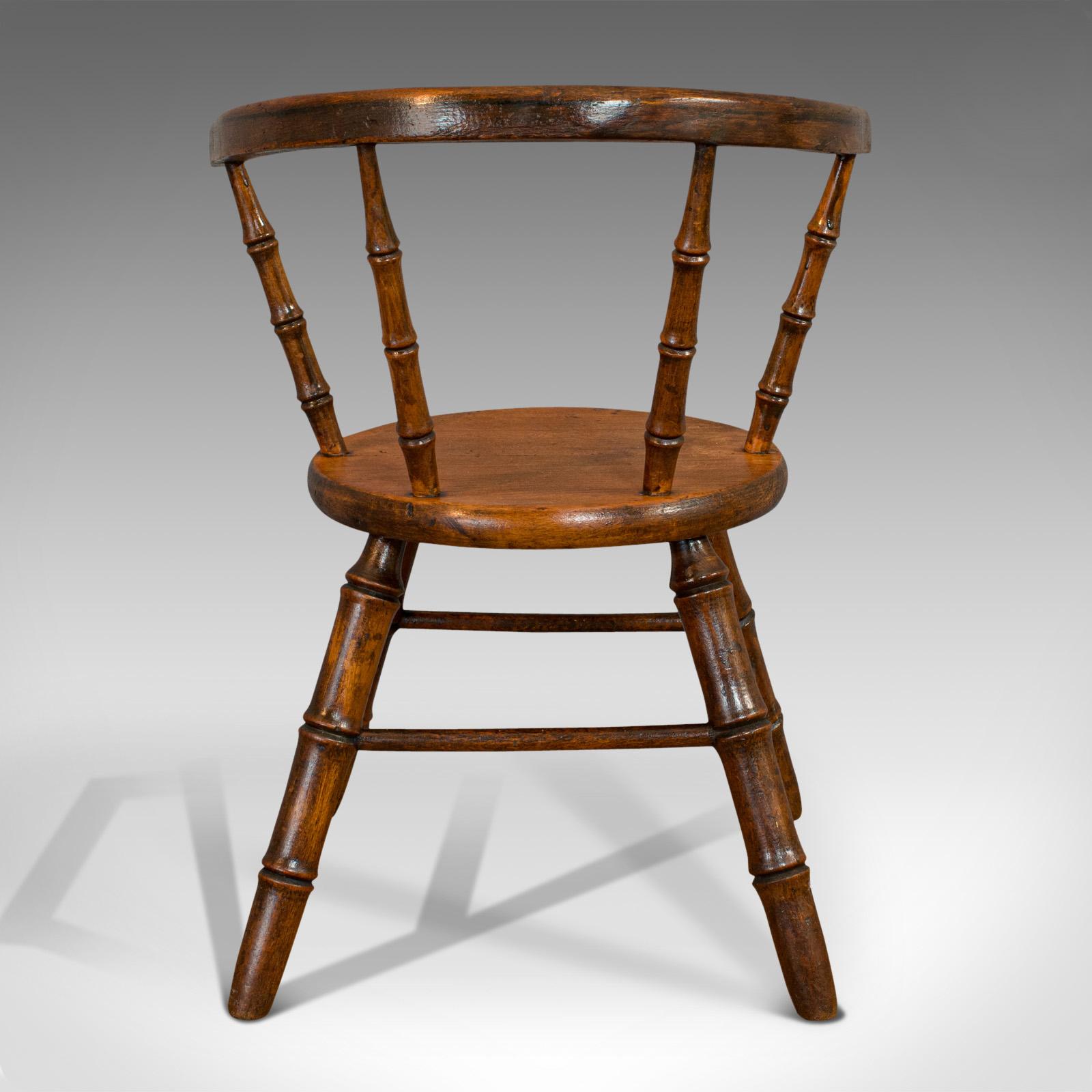 European Small Antique Windsor Chair, English, Oak, Apprentice, High Wycombe, Victorian For Sale