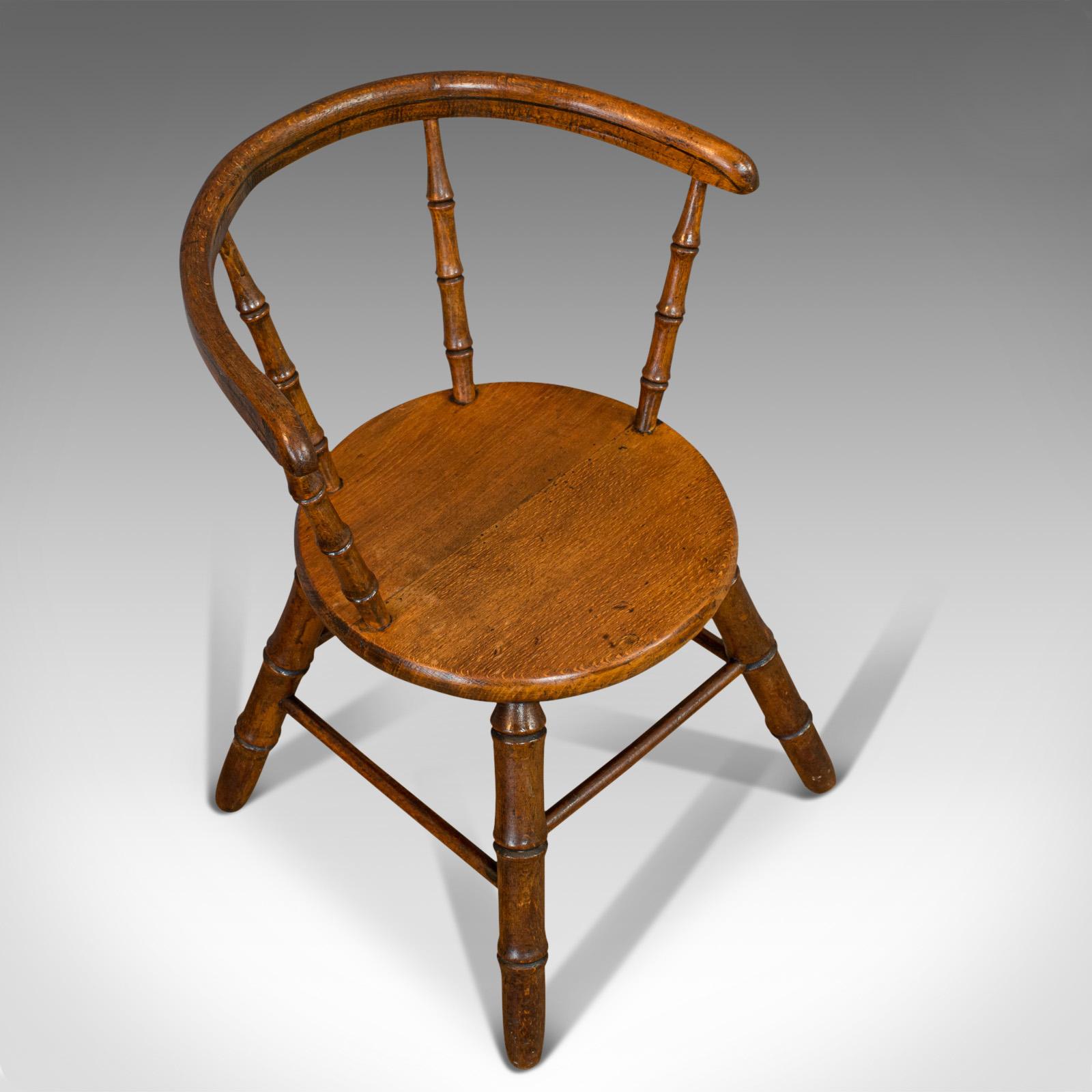 Hand-Carved Small Antique Windsor Chair, English, Oak, Apprentice, High Wycombe, Victorian For Sale