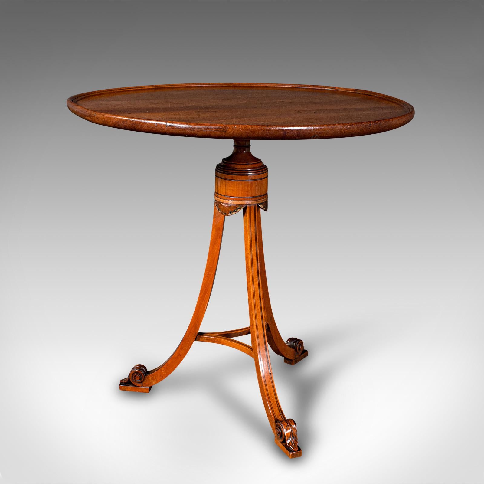 British Small Antique Wine Table, English, Circular, Occasional, Lamp, Tripod, Regency For Sale
