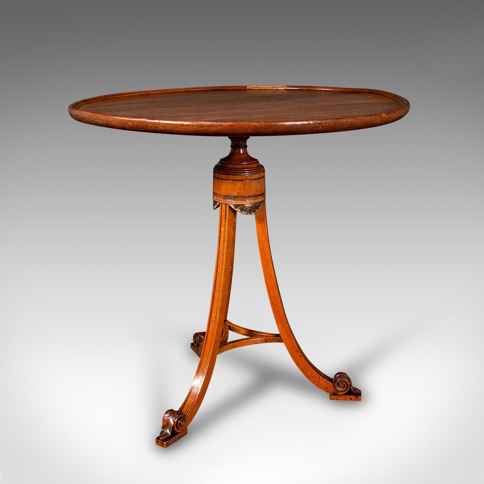 19th Century Small Antique Wine Table, English, Circular, Occasional, Lamp, Tripod, Regency For Sale