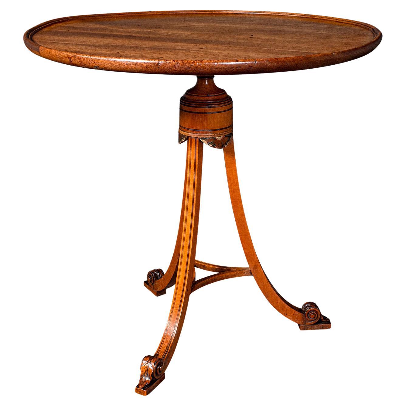 Small Antique Wine Table, English, Circular, Occasional, Lamp, Tripod, Regency For Sale