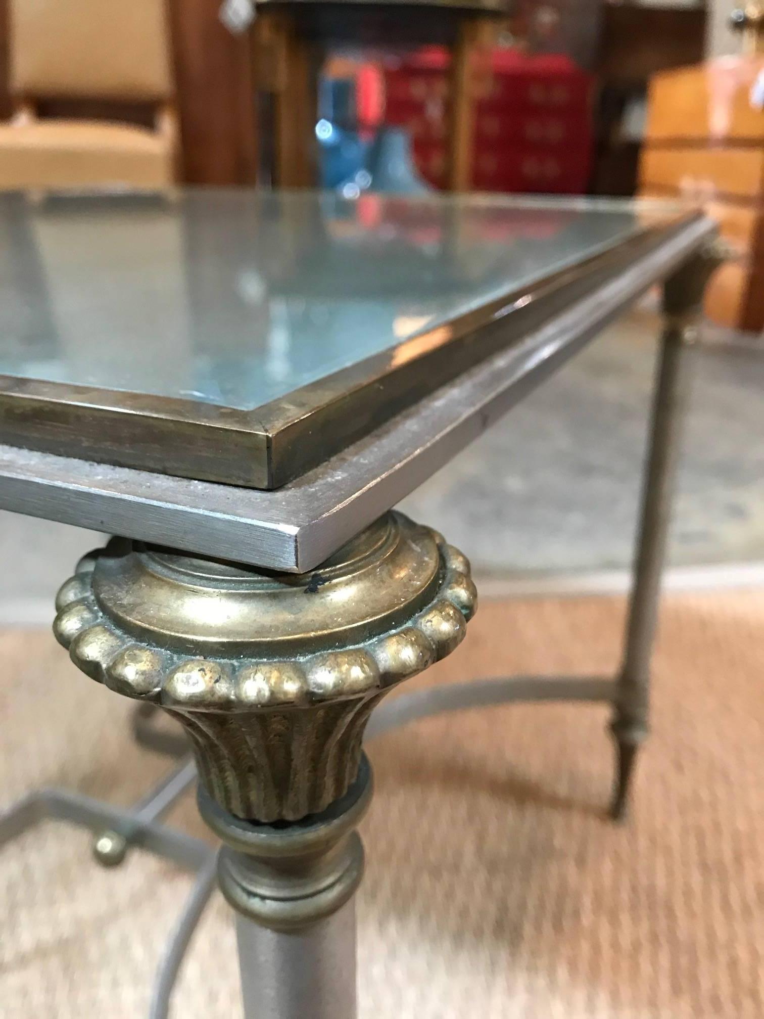 Small Antiqued Mirrored Table in the Style of Yale Burge In Excellent Condition For Sale In Dallas, TX