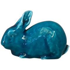Small Aqua Turquoise Majolica Rabbit Massier, circa 1900