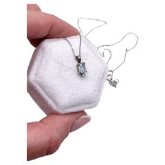 Small Aquamarine Diamond pendant necklace 14KT white gold retro pendant upside