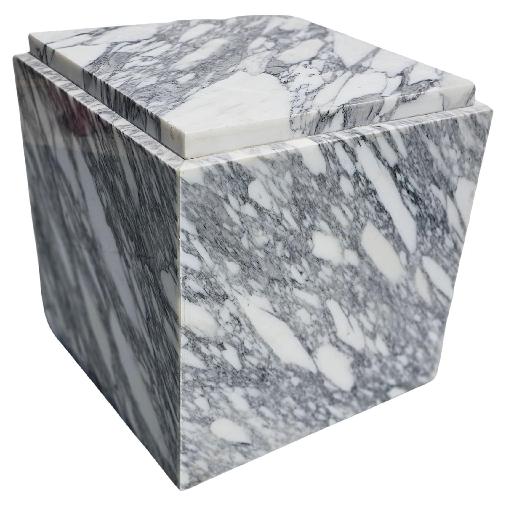 Small Arabescato White Marble Cube End Table