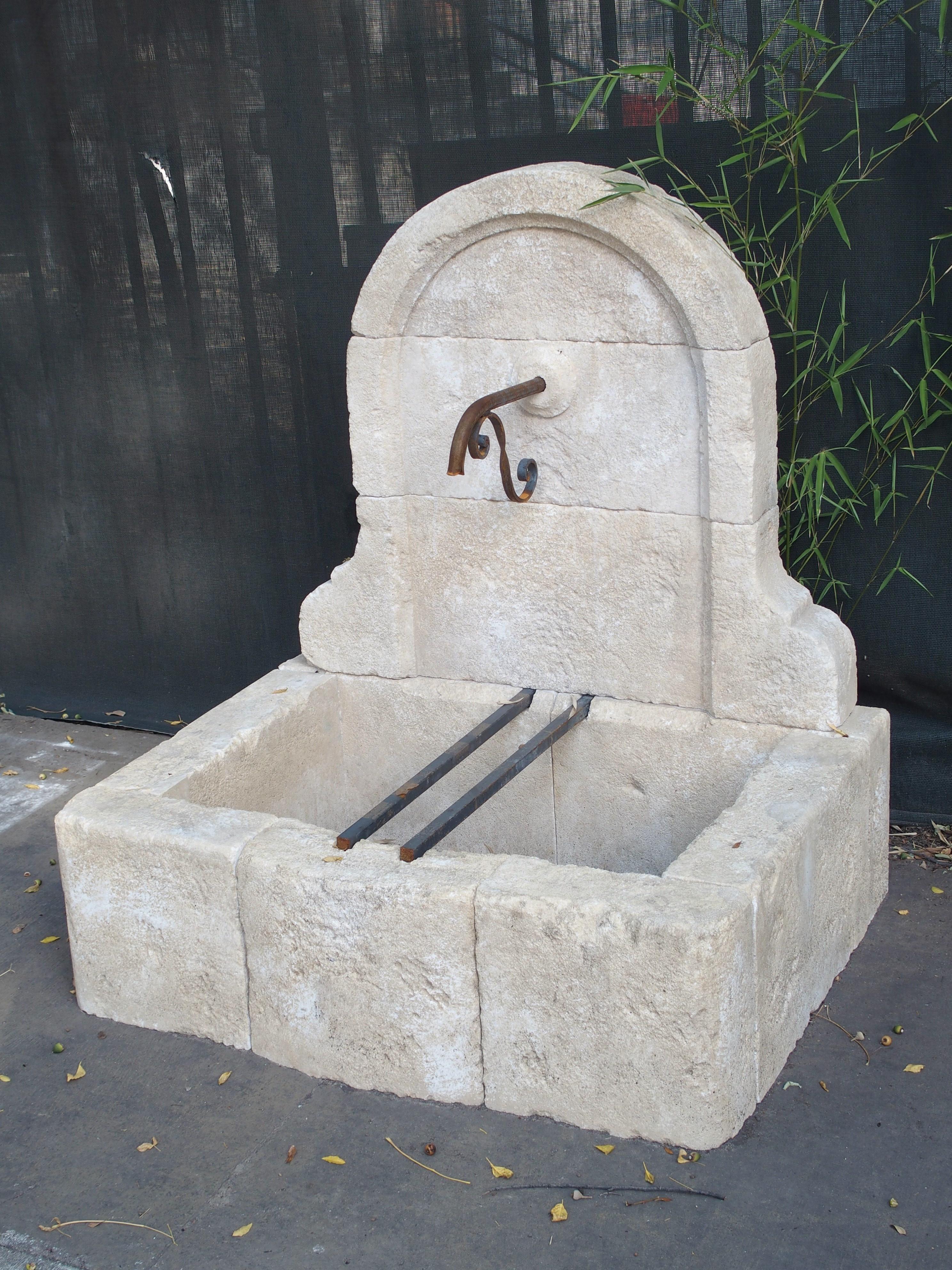Contemporary Small Arched Top Limestone Wall Fountain from Provence, France