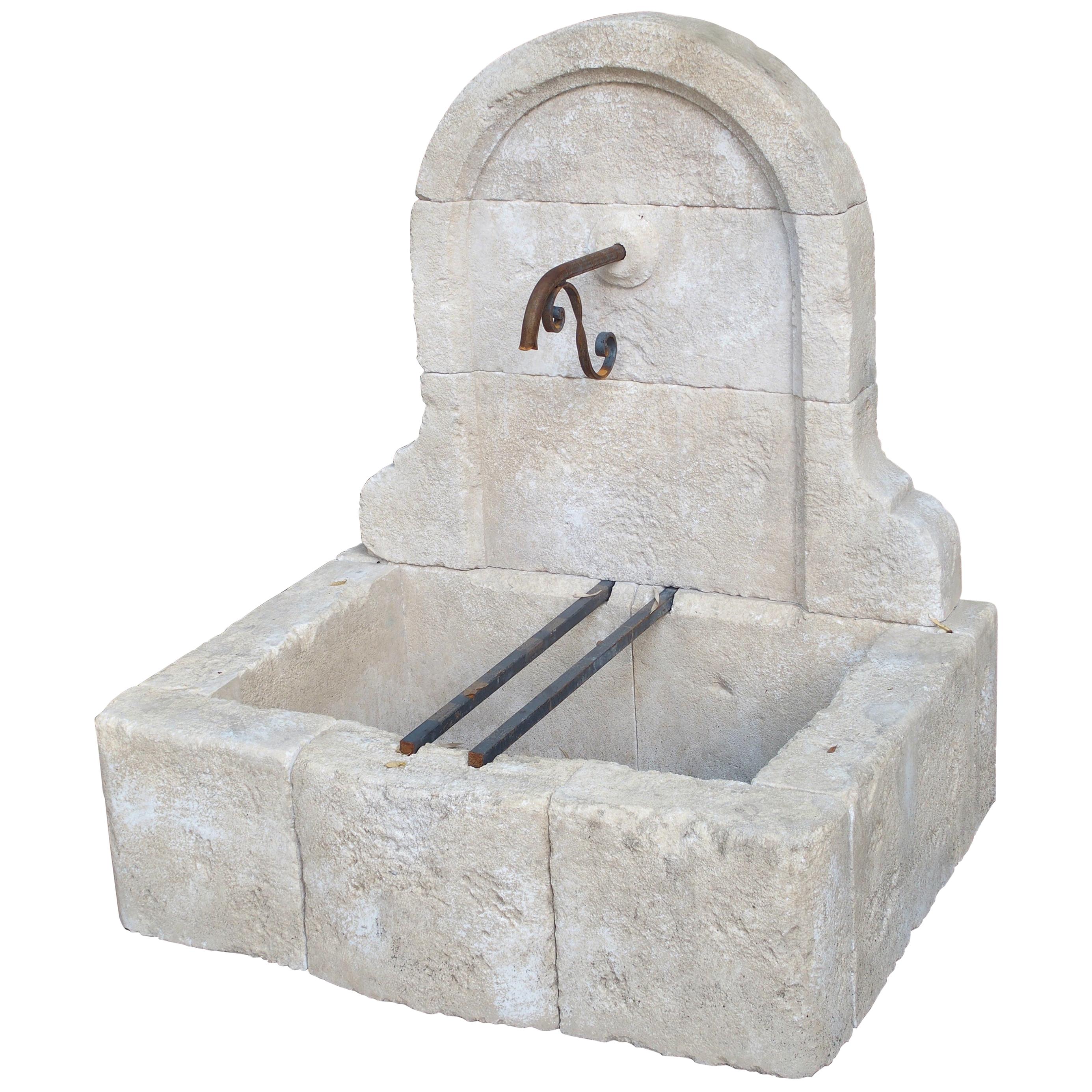 Small Arched Top Limestone Wall Fountain from Provence, France