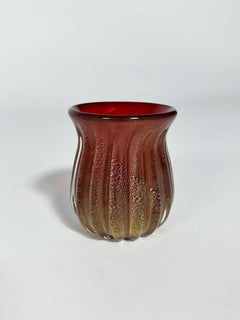 Petit vase Archimede Seguso Verre Murano Rouge Feuille d'Or Vénitien 1950s