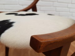 Small Armchair, 1960s, Cow Skin, Beechwood, Completely Restored