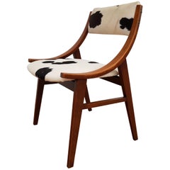 Small Armchair, 1960s, Cow Skin, Beechwood, Completely Restored