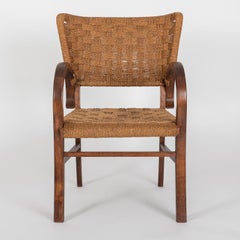 MId-Century Small French Armchair in Handwoven Straw, 1970