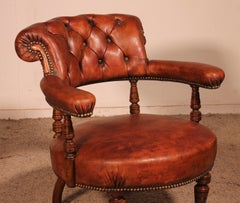 Small Armchair In Mahogany And Leather From England - 19th Century
