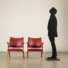 Small Armchairs Stained Beechwood Foam Leatherette, Italy, 1950s