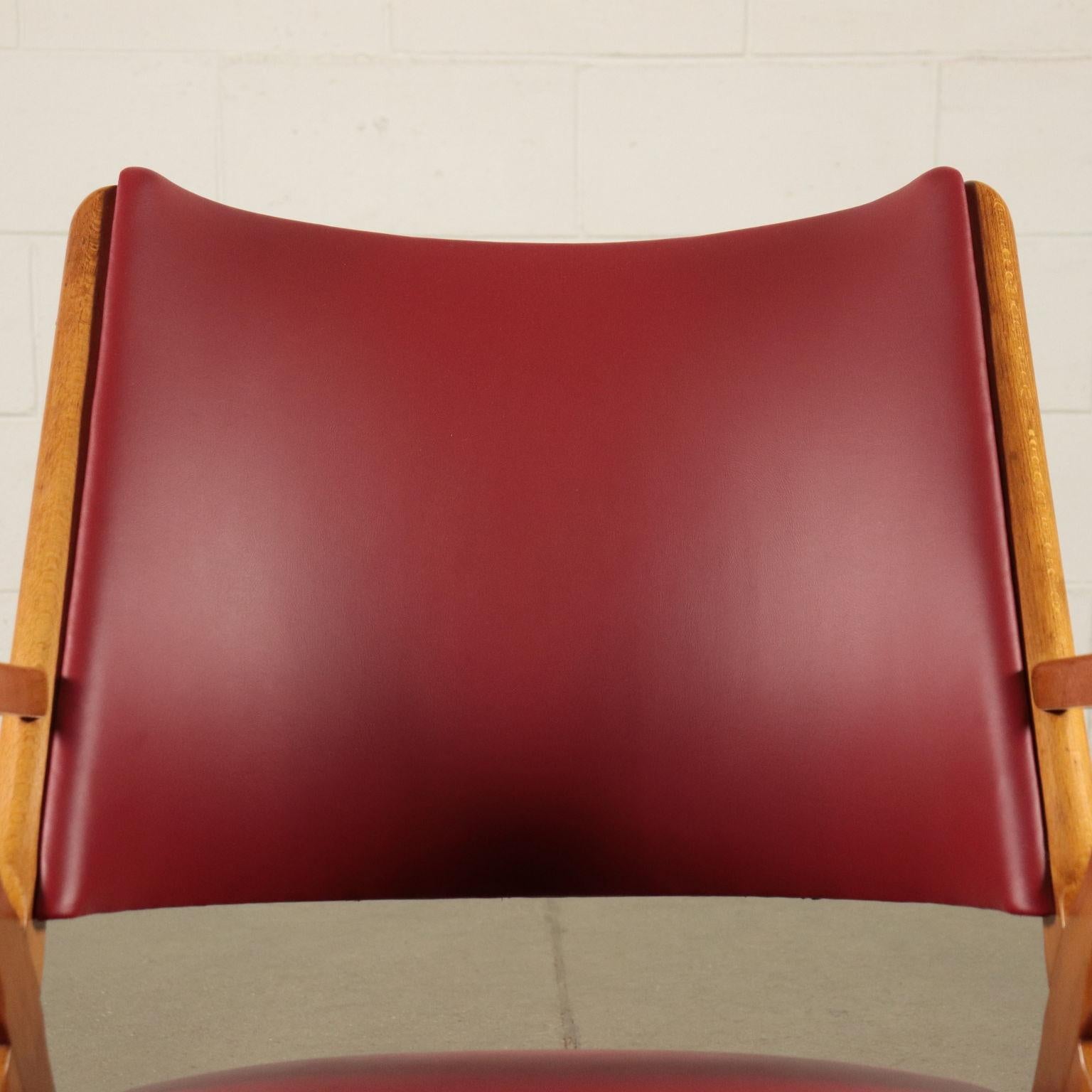 Mid-Century Modern Small Armchairs Stained Beechwood Foam Leatherette, Italy, 1950s