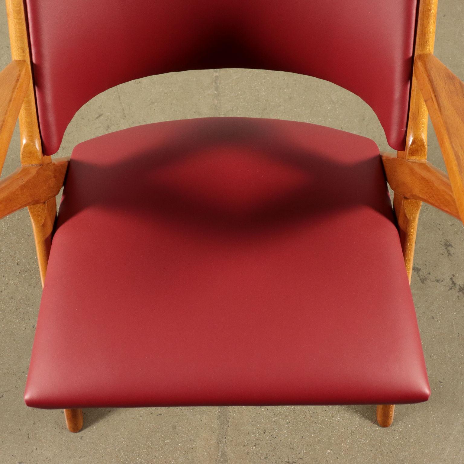 Italian Small Armchairs Stained Beechwood Foam Leatherette, Italy, 1950s