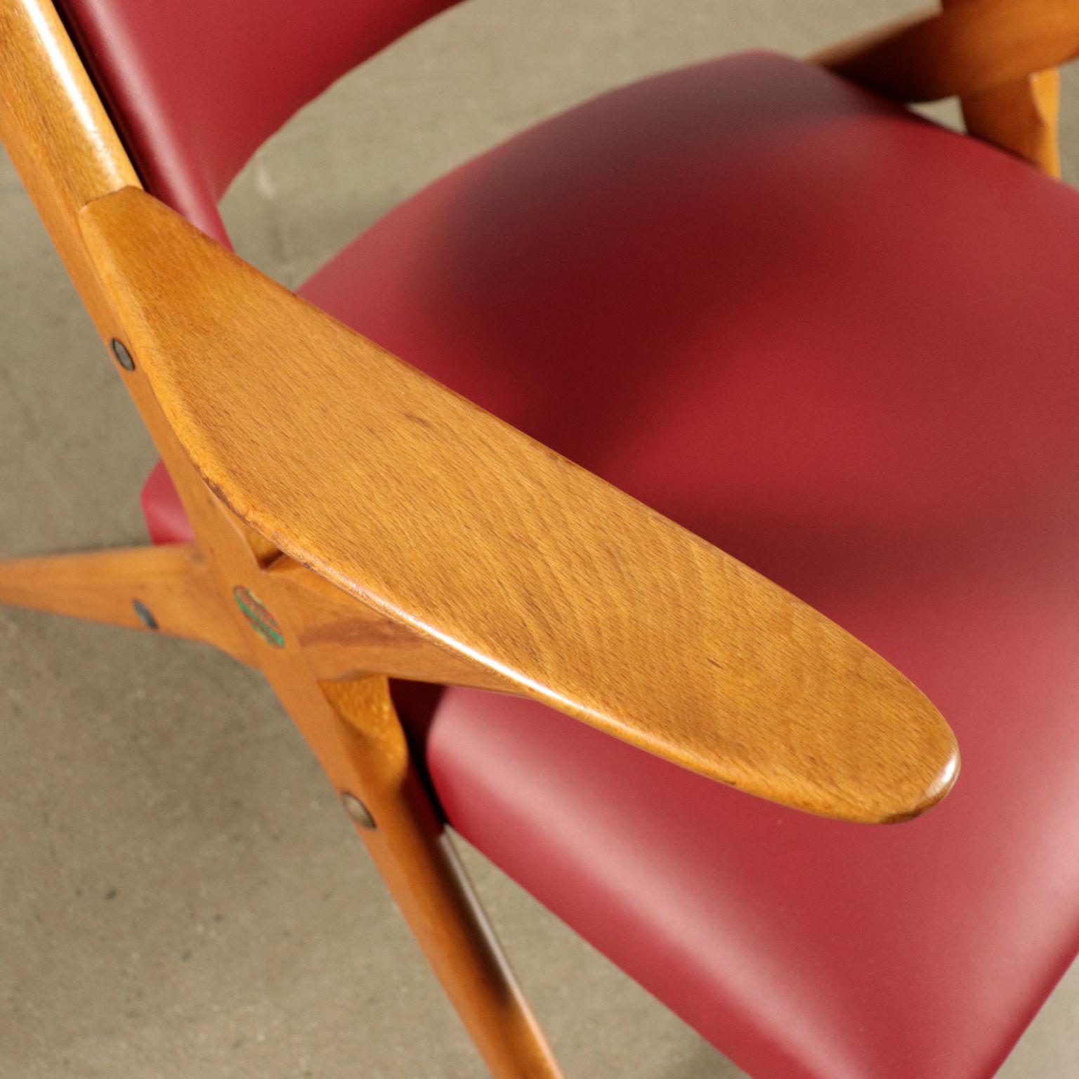 Small Armchairs Stained Beechwood Foam Leatherette, Italy, 1950s In Excellent Condition In Milano, IT