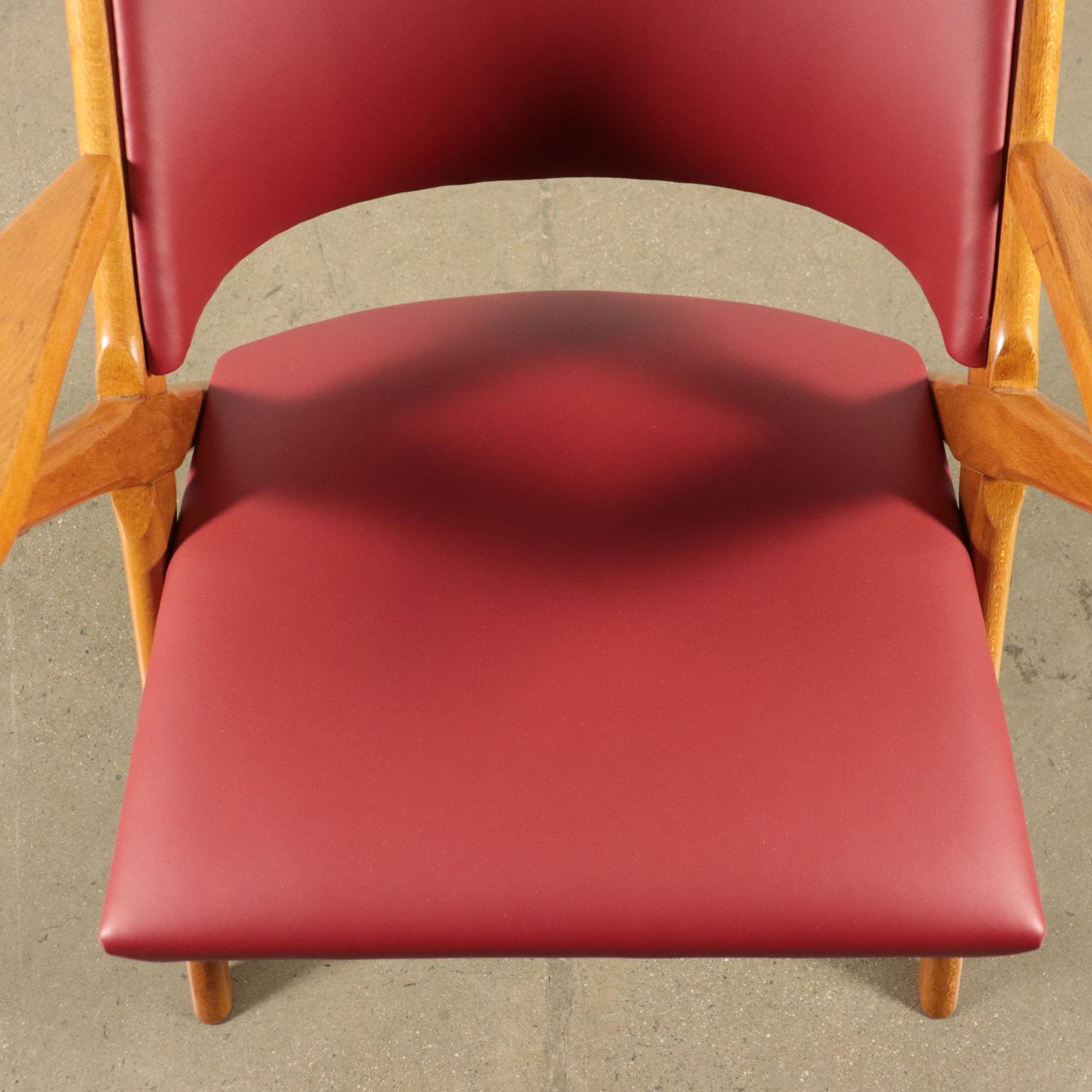 Mid-20th Century Small Armchairs Stained Beechwood Foam Leatherette, Italy, 1950s
