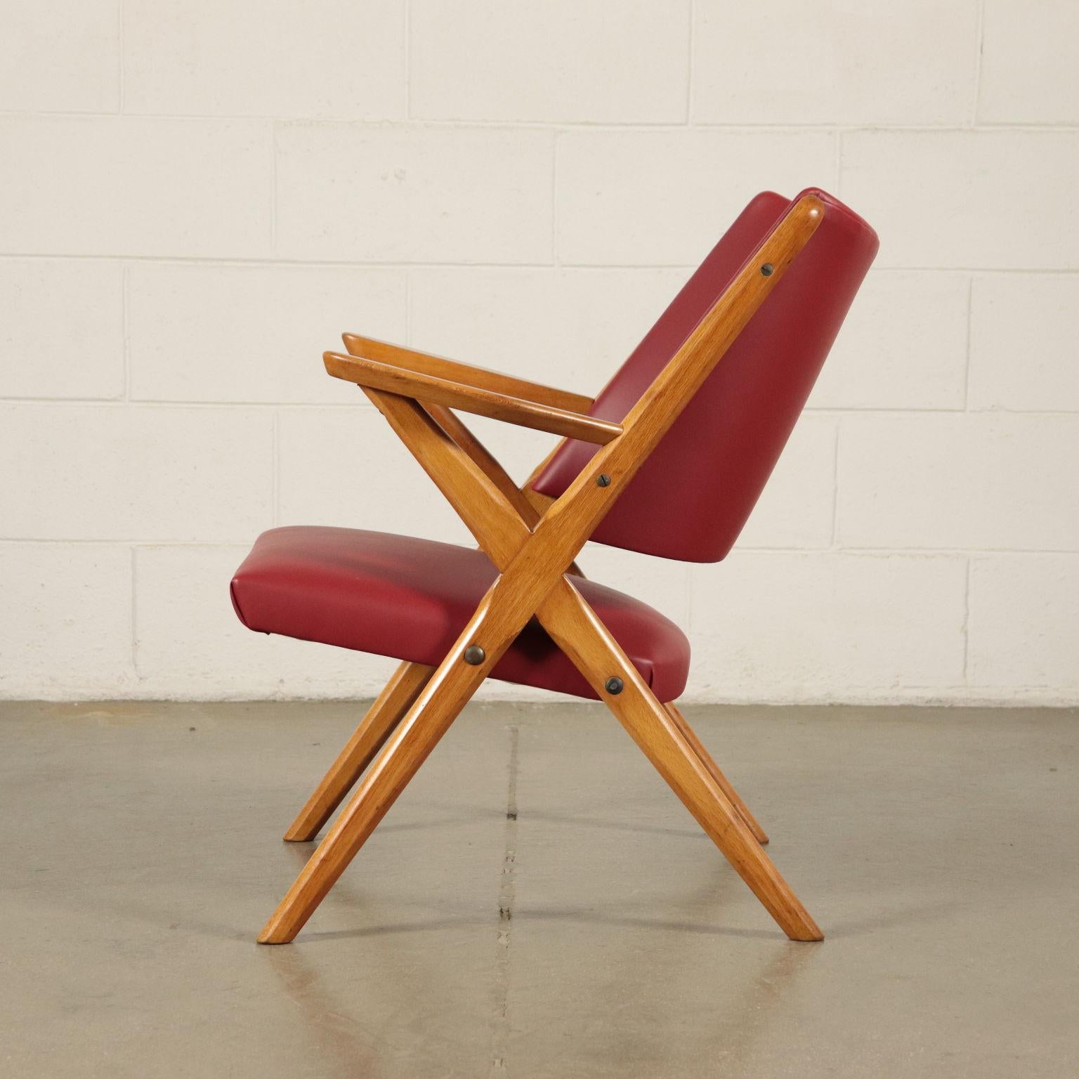 Small Armchairs Stained Beechwood Foam Leatherette, Italy, 1950s 2