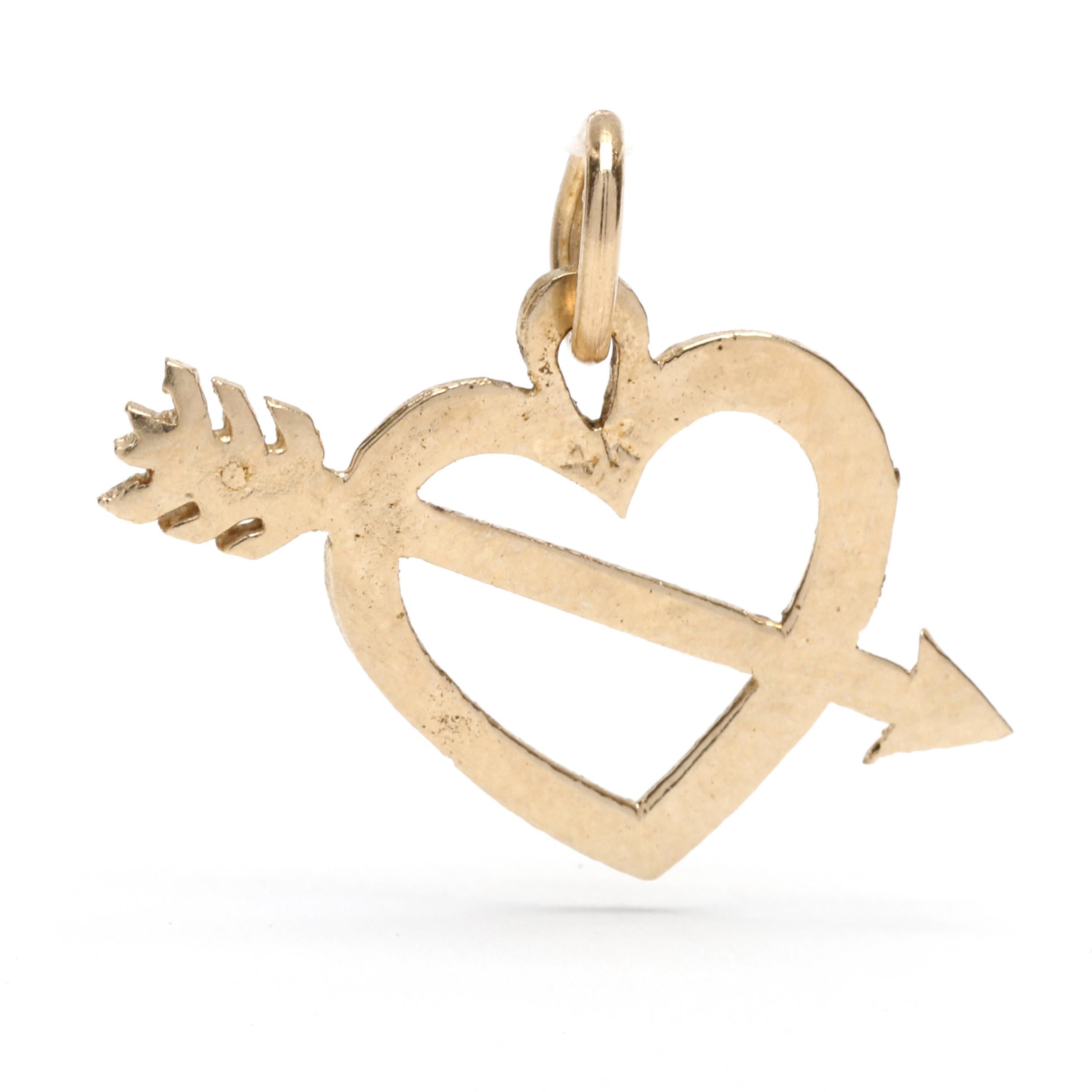 Small Arrow Heart Charm, 14k Yellow Gold, Small Gold Charm In Good Condition For Sale In McLeansville, NC