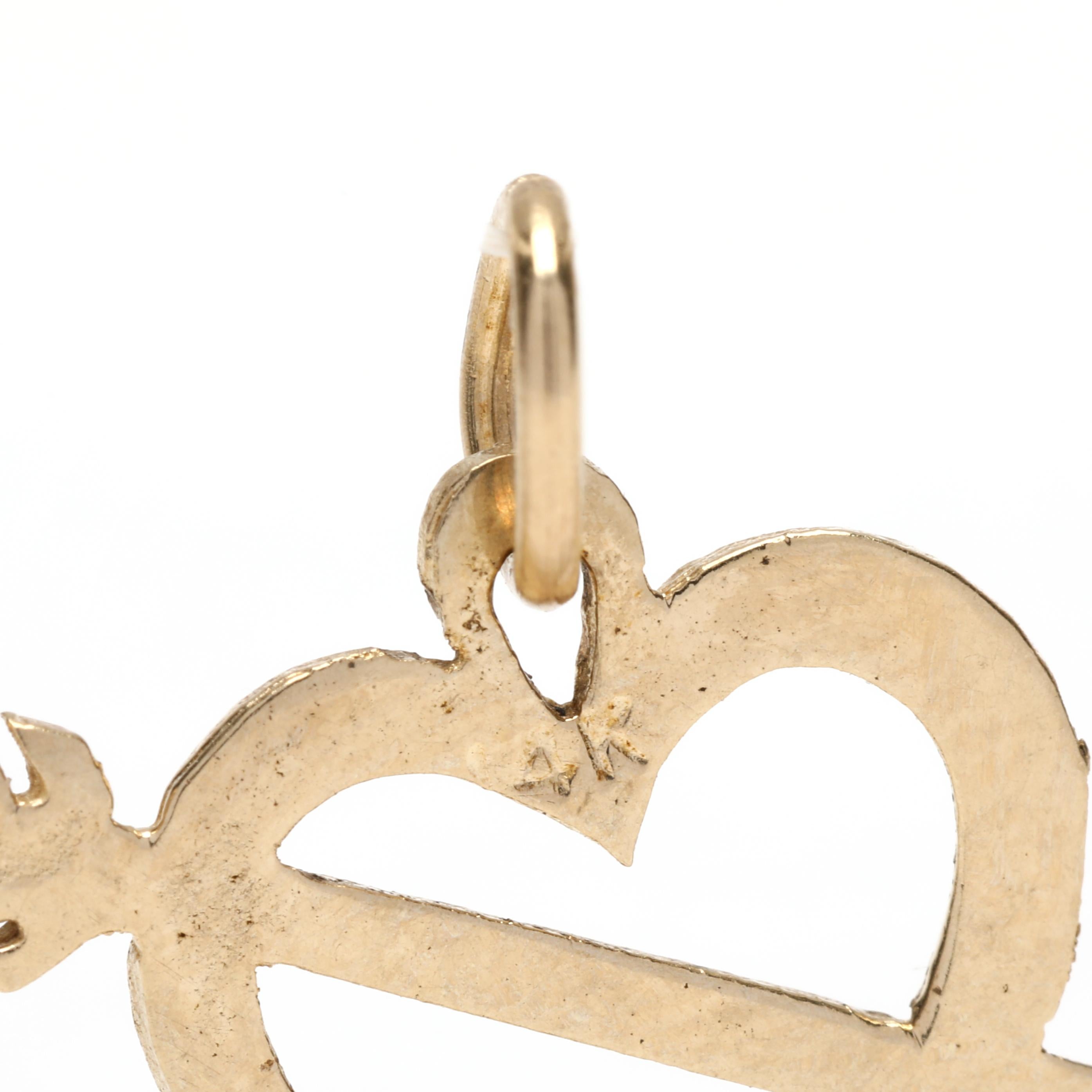 Women's or Men's Small Arrow Heart Charm, 14k Yellow Gold, Small Gold Charm For Sale