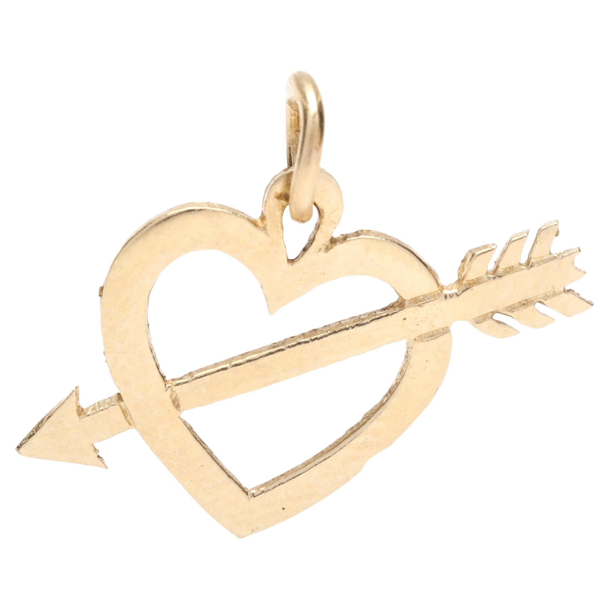 Small Arrow Heart Charm, 14k Yellow Gold, Small Gold Charm