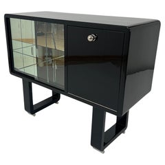 Small Art Deco Bar Furniture, Black Lacquer, Chrome, Mirrors, France circa 1930