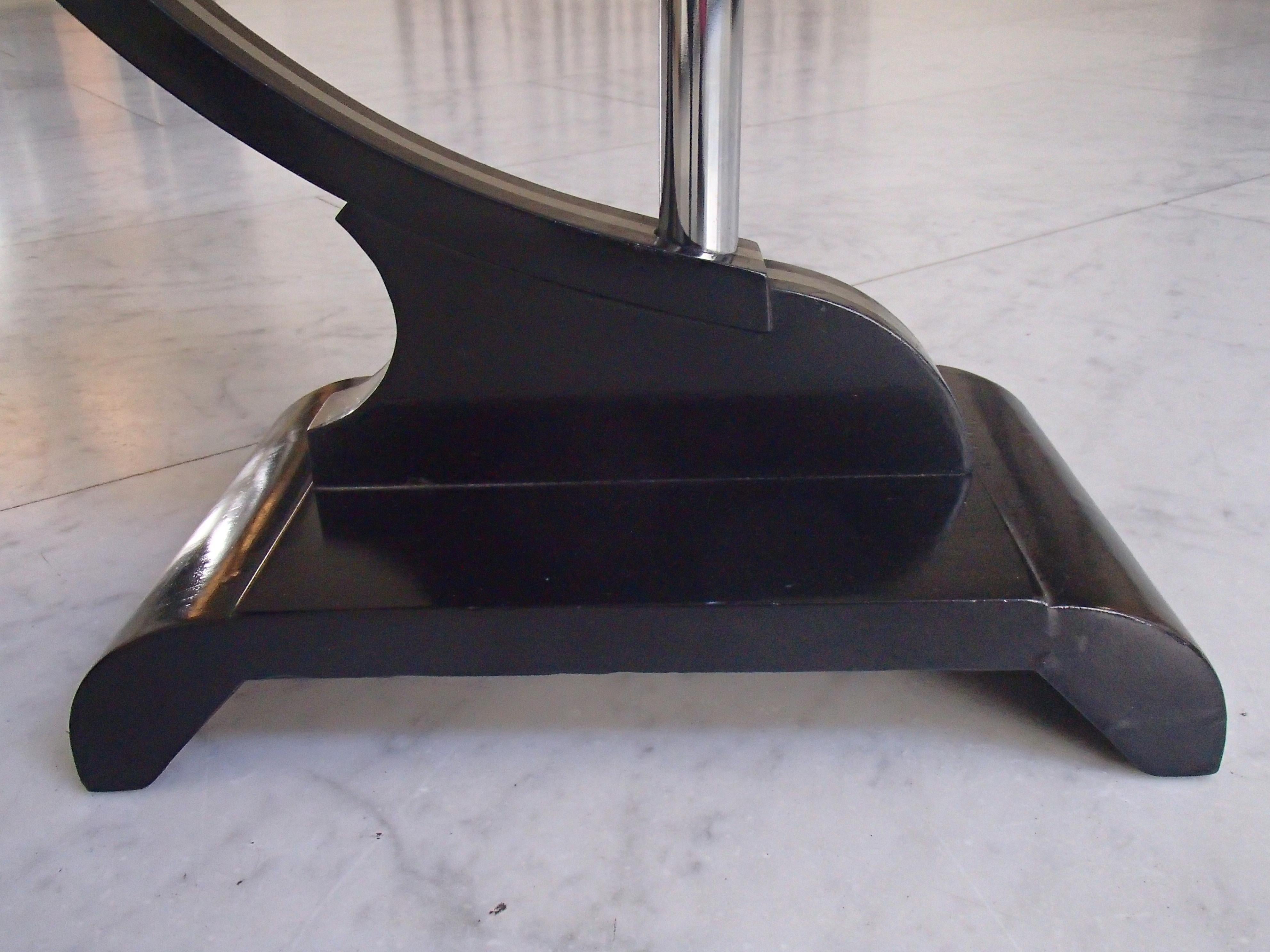 Small Art Deco Black and Silver Two Tops Side Table with Chrome 3