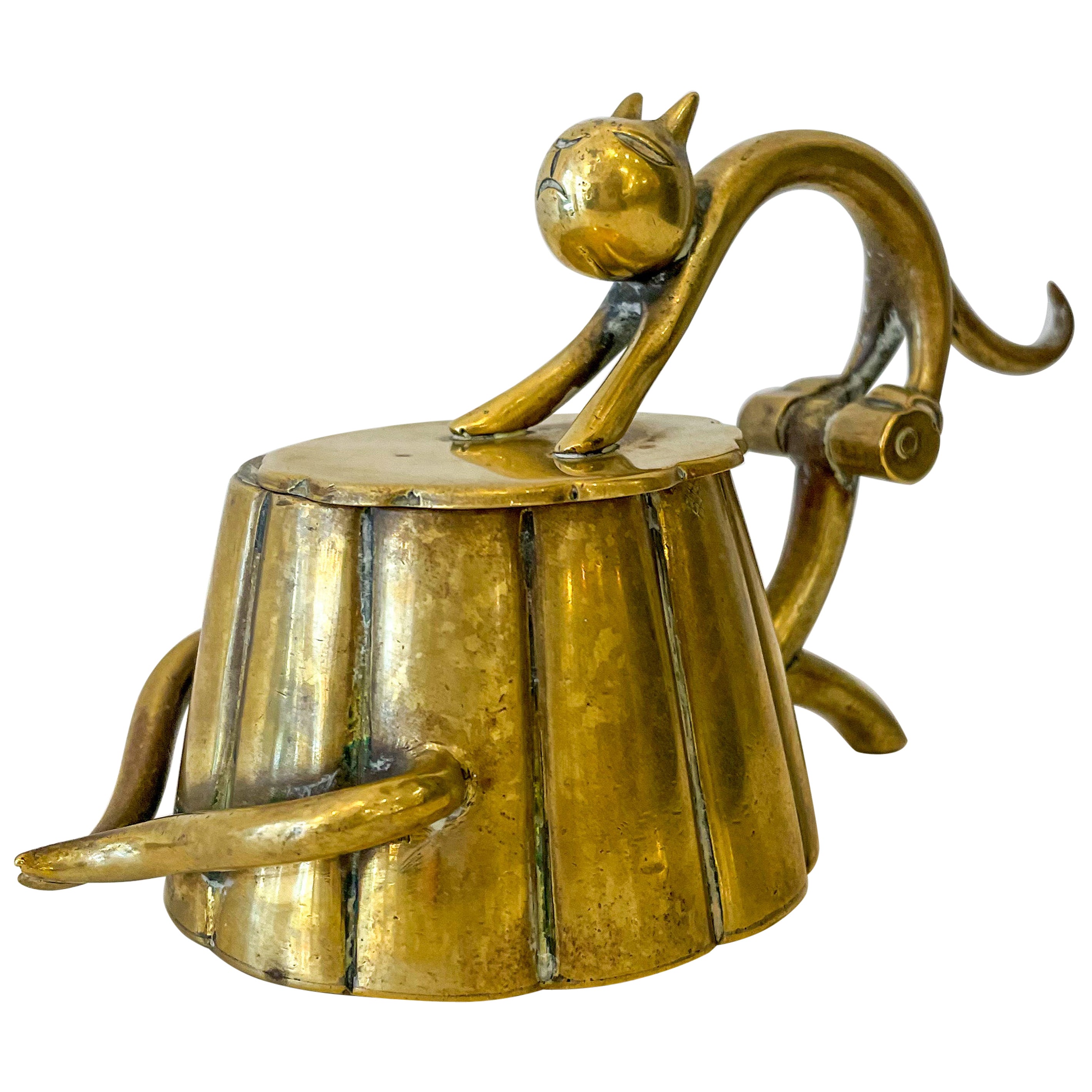 Petite boîte à chat Art Déco en laiton Karl Hagenauer, laiton, Autriche en vente