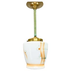 Small Art Deco Brass & Coloured Glass Pendant Ligt, Germany 1930's, Restored