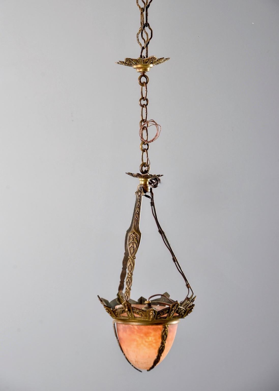 Small Art Deco Bronze Fixture with Muller Glass 1