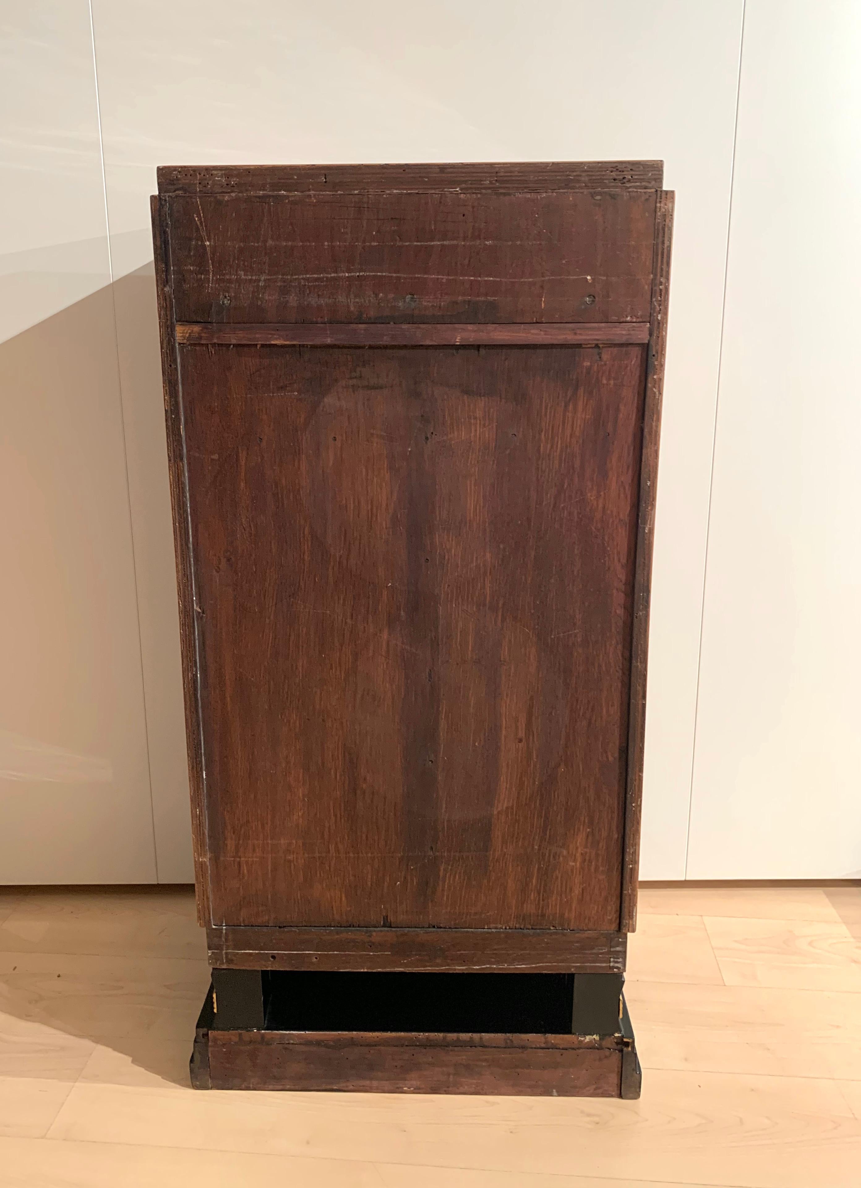 Small Art Deco Cabinet, Amboyna Roots, Leather and Brass, France, circa 1930 1