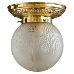 Small Art Deco Ceiling Lamp with Cut Glass Shade around 1920s