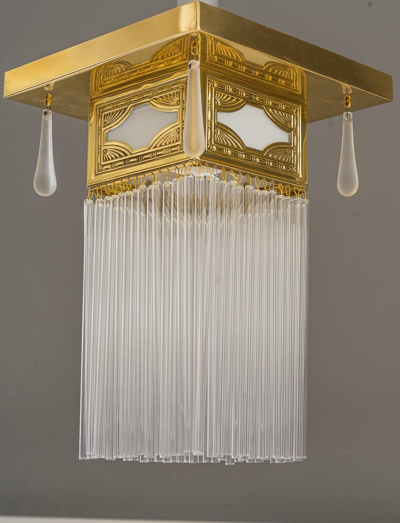 Small Art Deco ceiling lamp with glass sticks around 1920s
Polished and stove enamelled
Glass sticks are replaced ( new ).