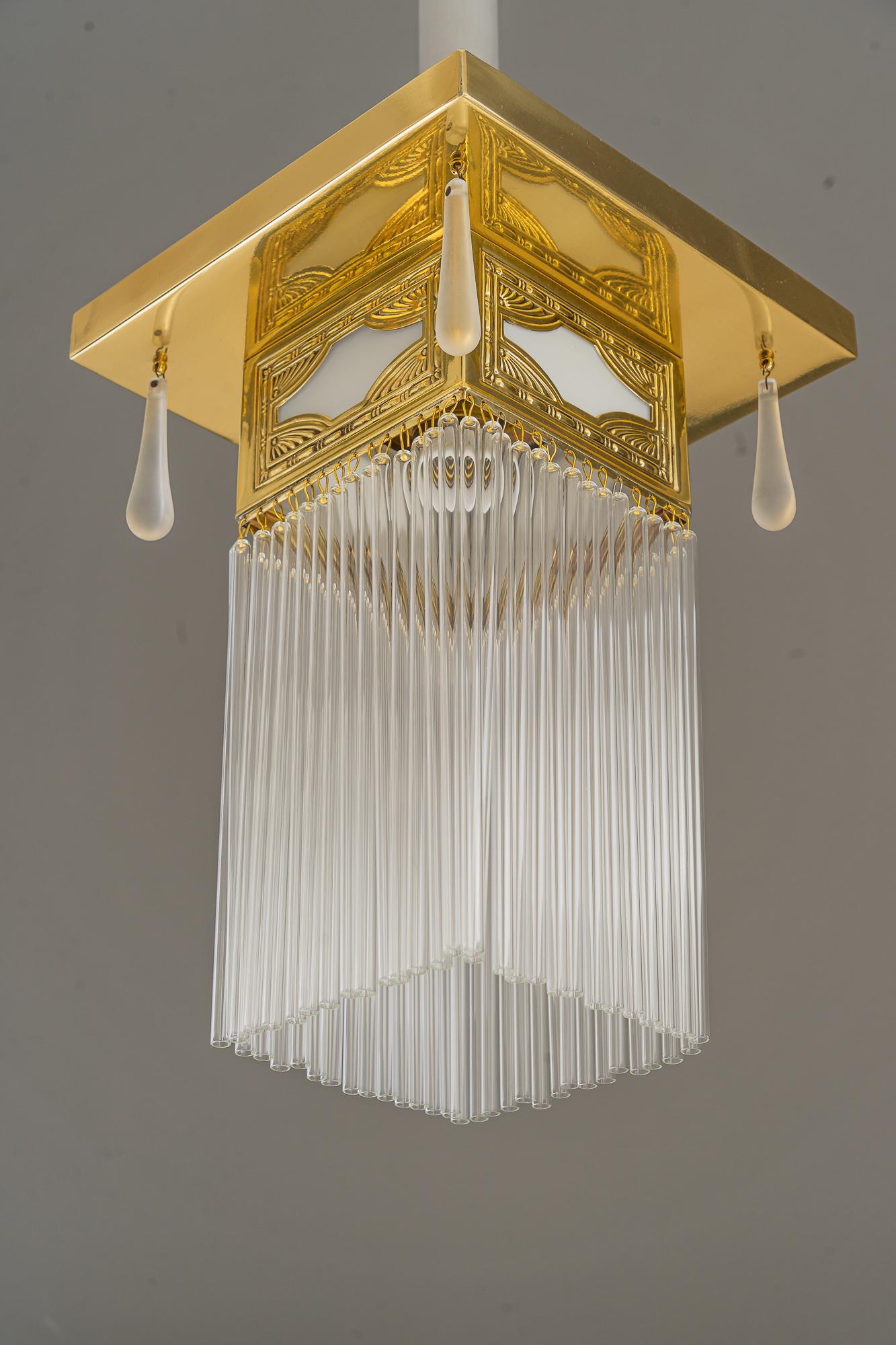 Austrian Small Art Deco Ceiling Lamp with Glass Sticks Around 1920s