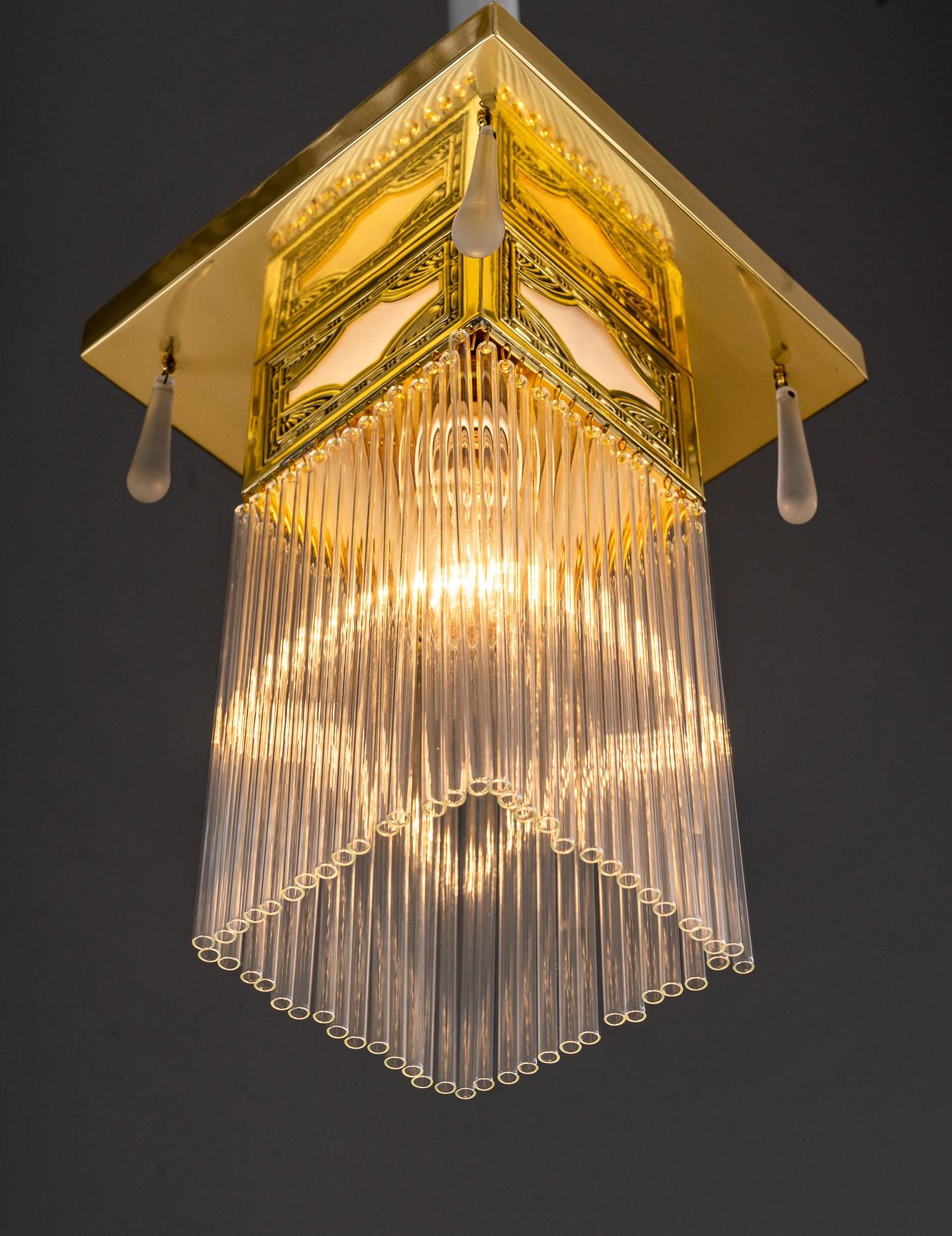 Small Art Deco Ceiling Lamp with Glass Sticks Around 1920s In Good Condition In Wien, AT