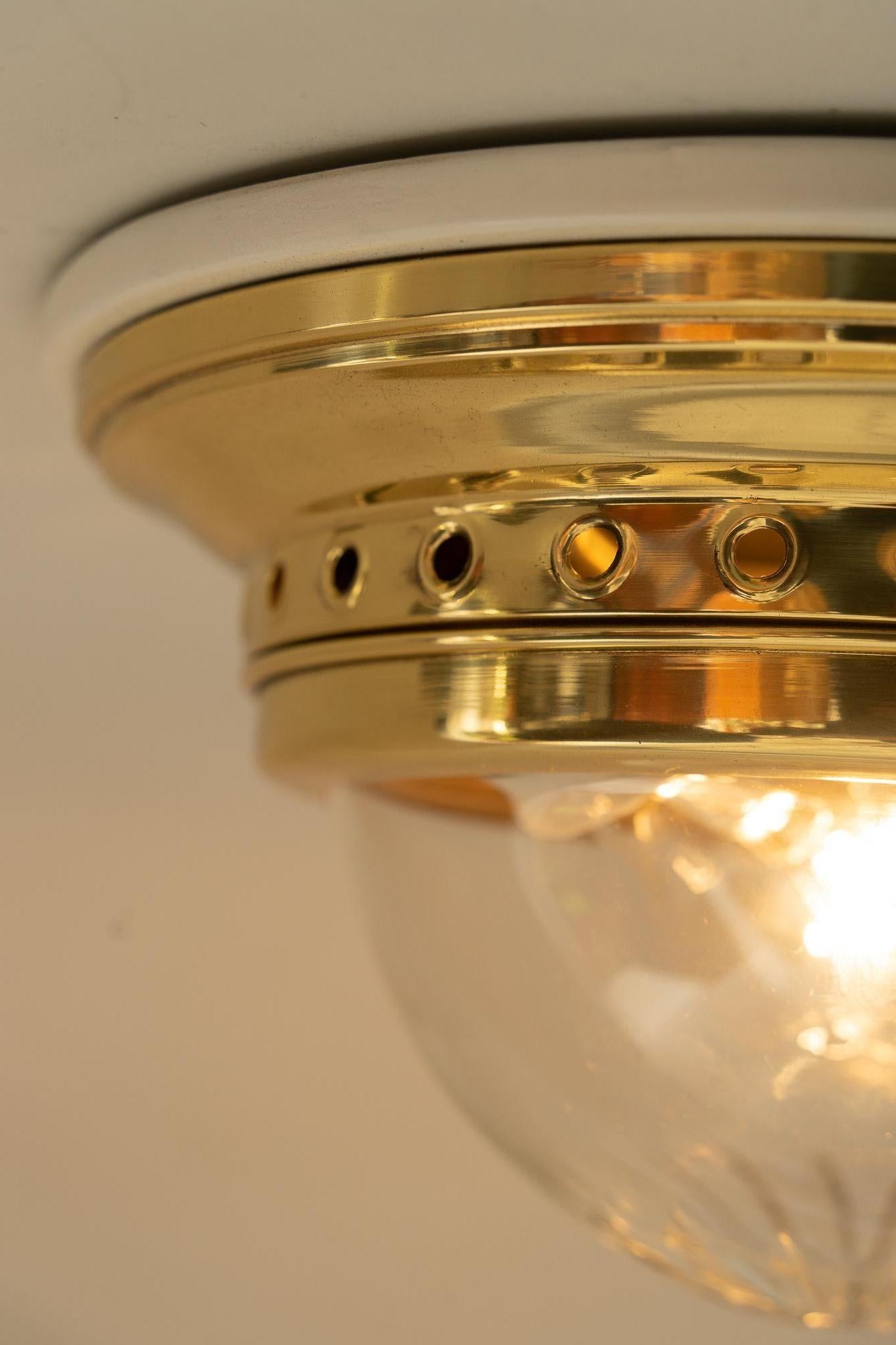 Small Art Deco Ceiling Lamp with Original Cut Glass Shade, Around 1920s For Sale 9