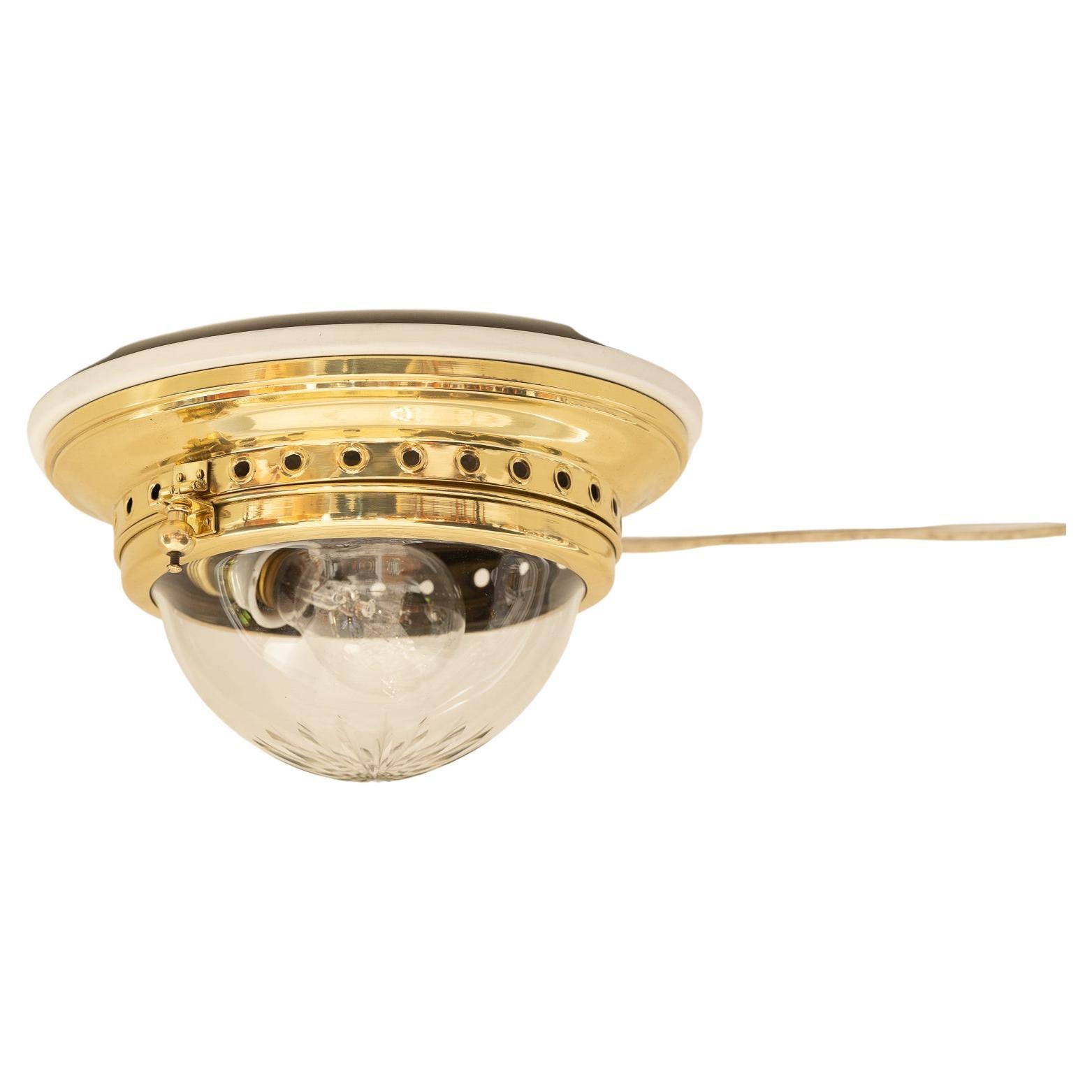 Small Art Deco Ceiling Lamp with Original Cut Glass Shade, Around 1920s For Sale