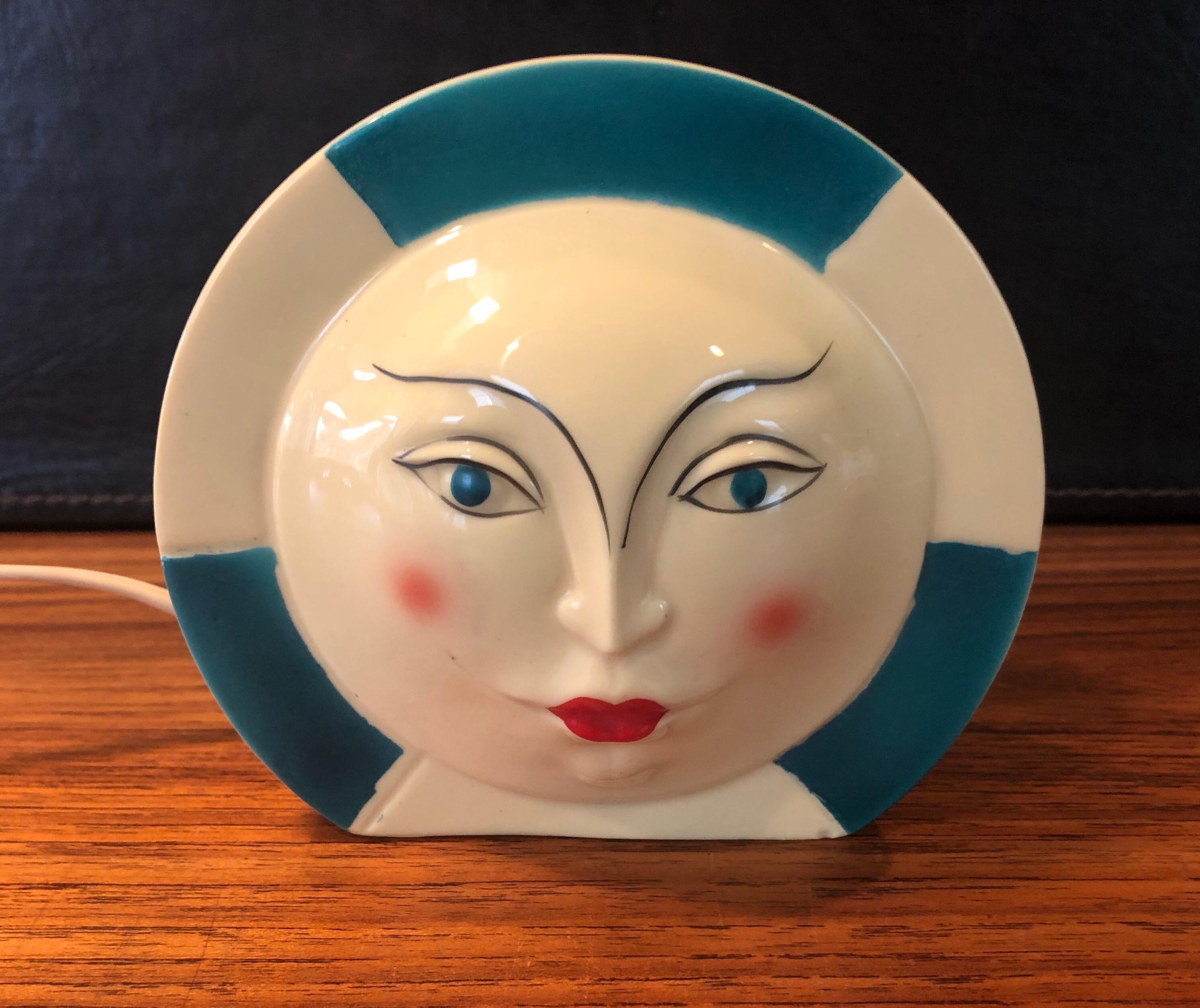 Small Art Deco Ceramic Lamp with Face 5