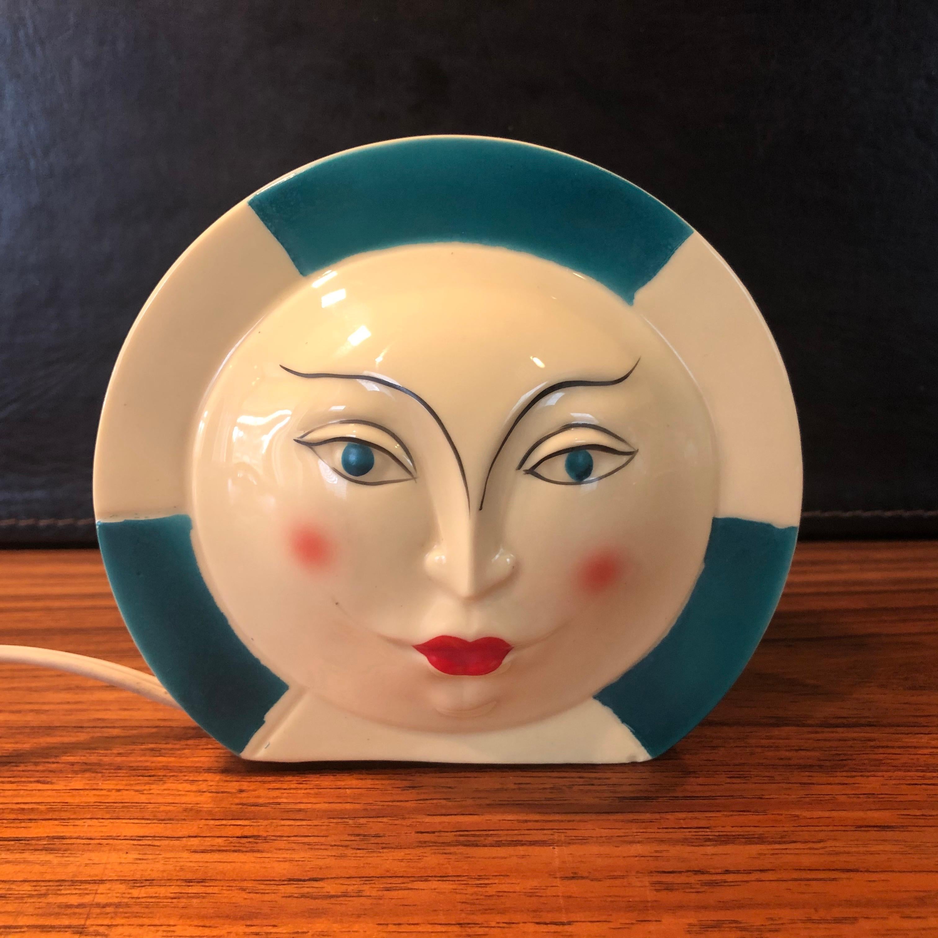 American Small Art Deco Ceramic Lamp with Face