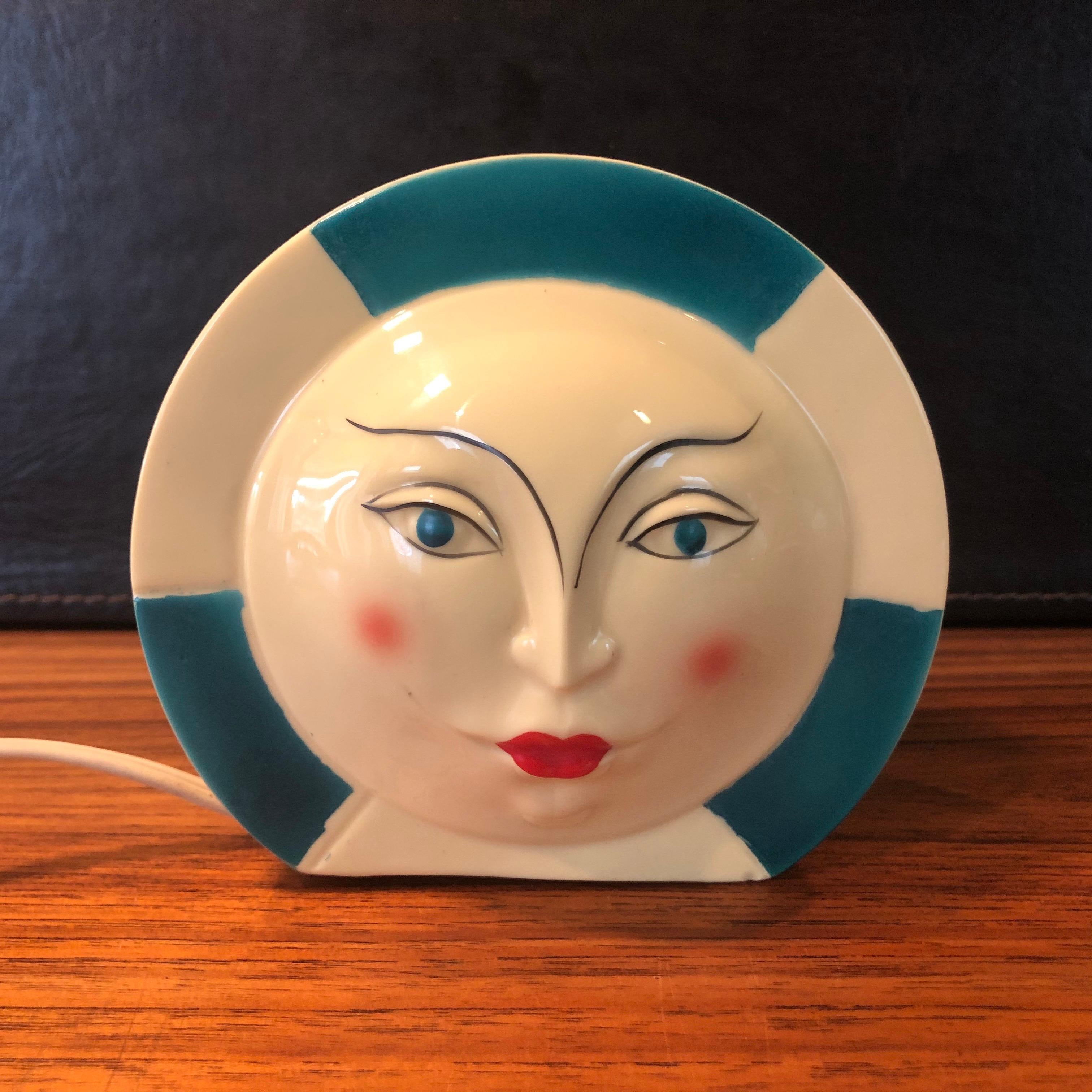 Small Art Deco Ceramic Lamp with Face In Good Condition In San Diego, CA