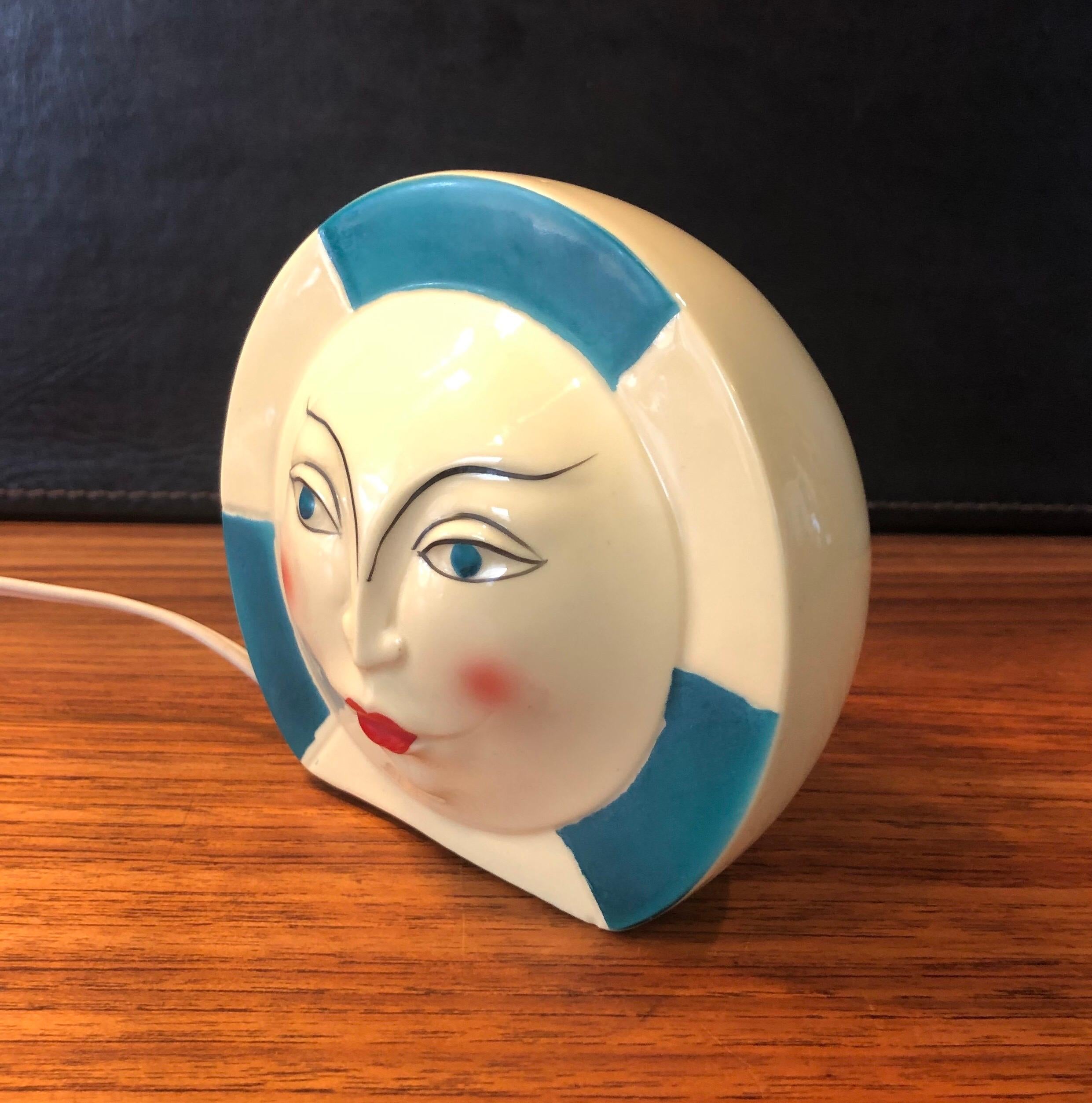 20th Century Small Art Deco Ceramic Lamp with Face