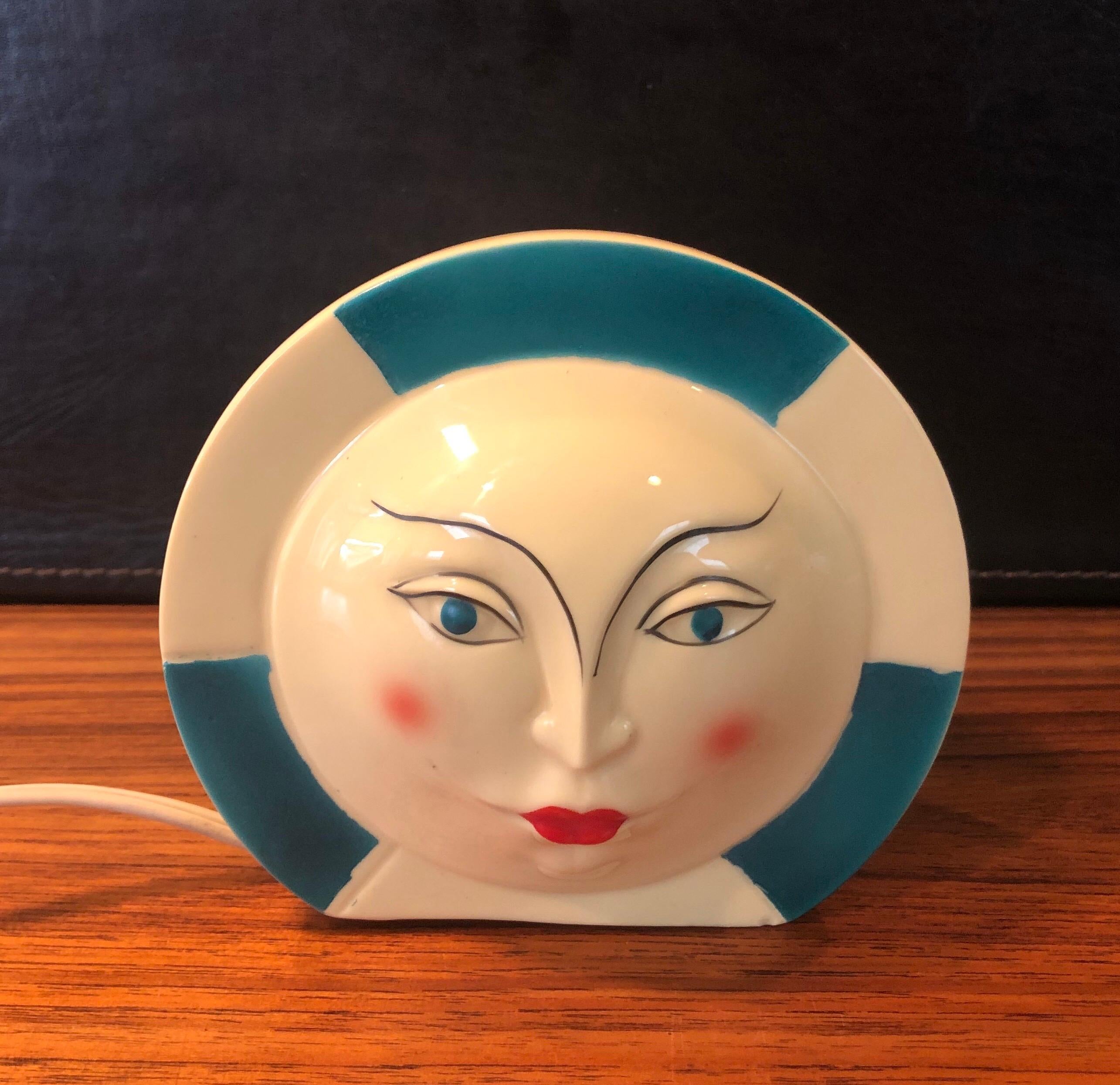 Small Art Deco Ceramic Lamp with Face 1