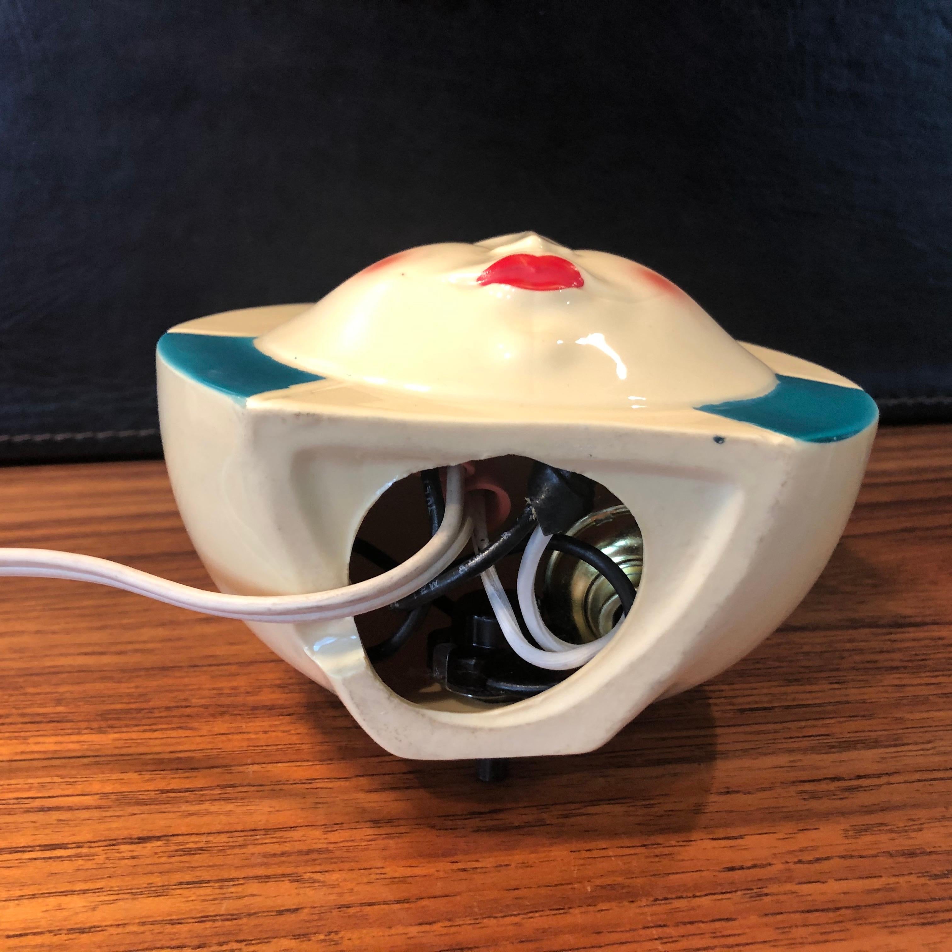 Small Art Deco Ceramic Lamp with Face 4
