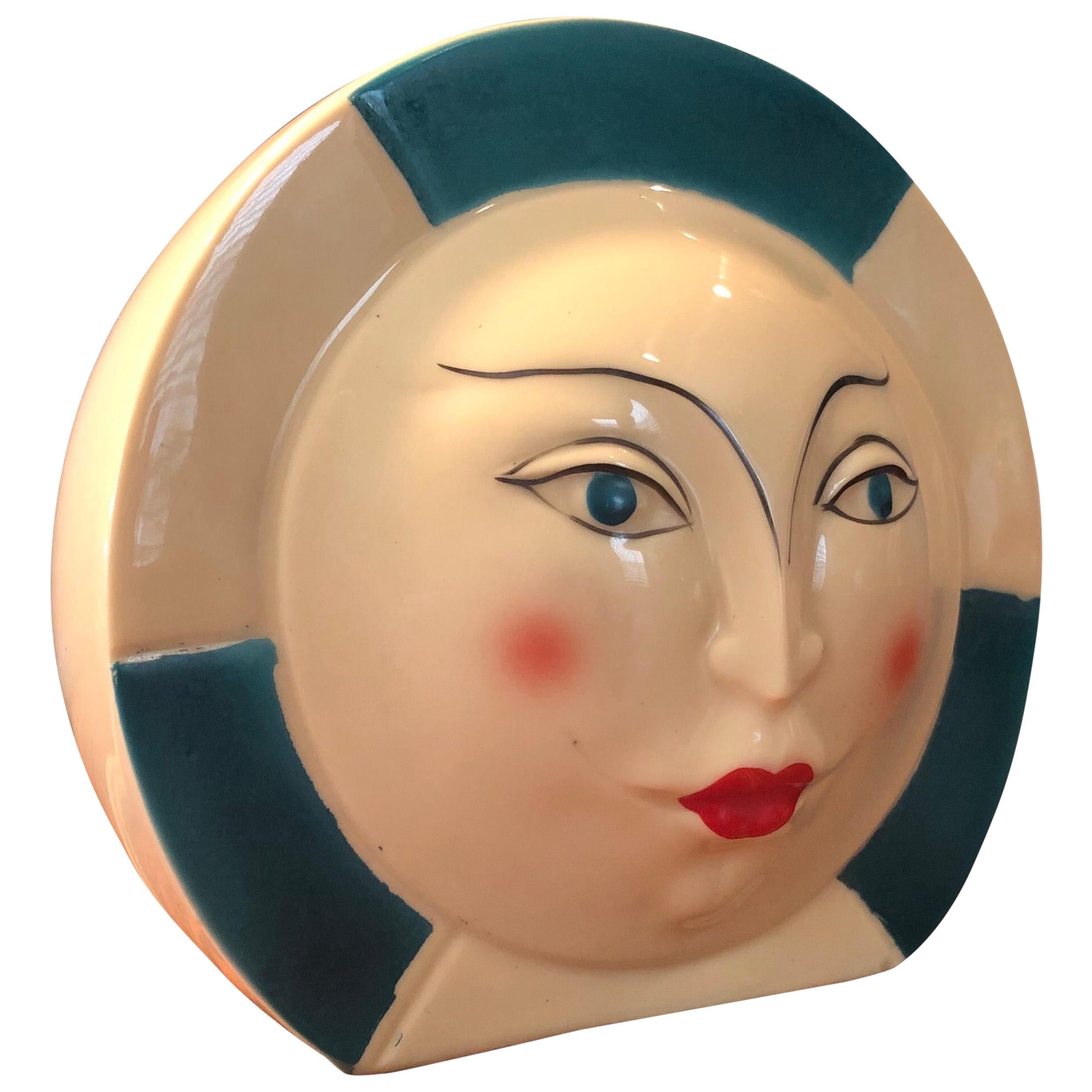 Small Art Deco Ceramic Lamp with Face