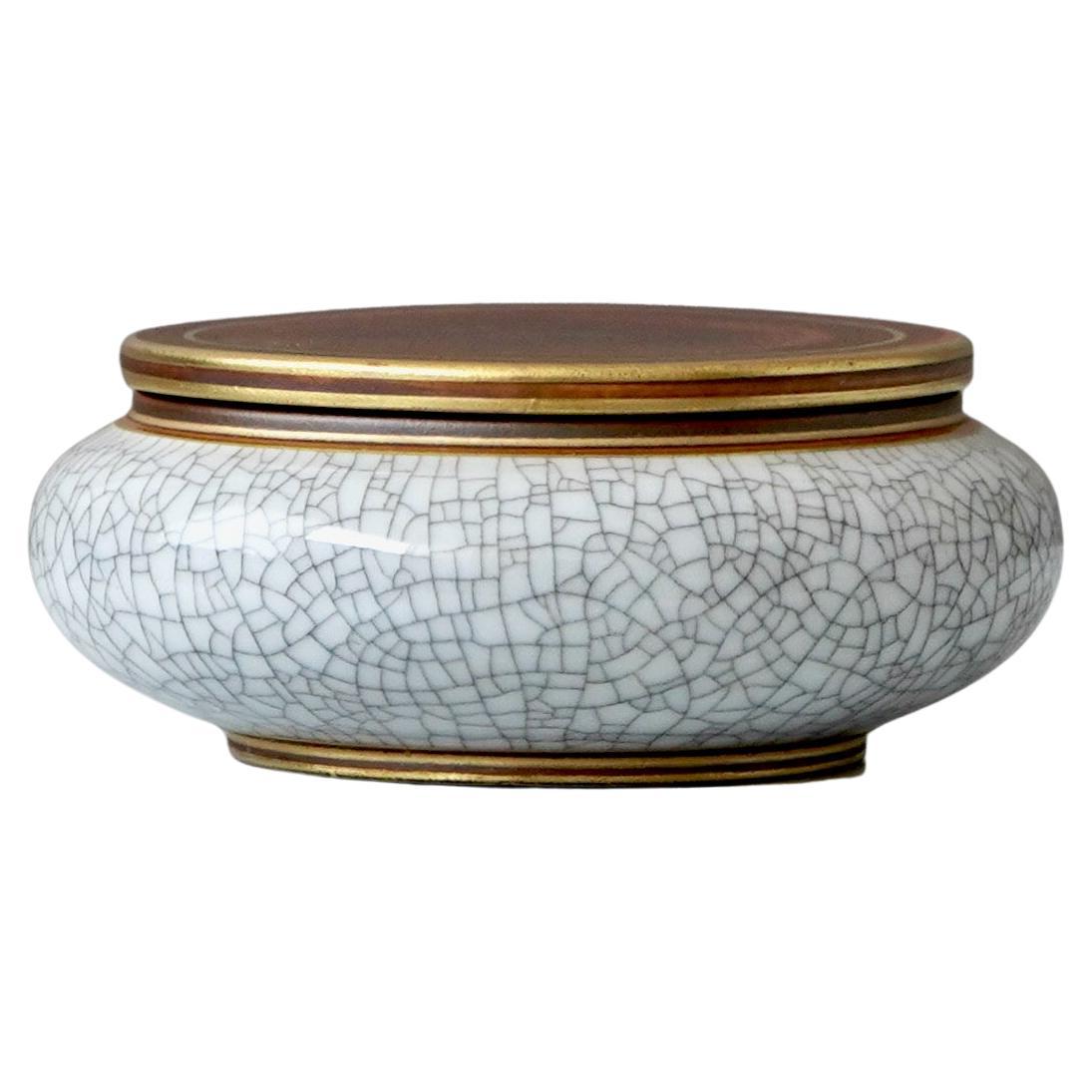 Petit bol à couvercle émaillé craquelé Art Déco de Gunnar Nylund. ALP, Suède, années 1930