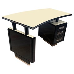 Small Art Deco Desk, Curved Plate, Black and White Lacquer, France circa 1940