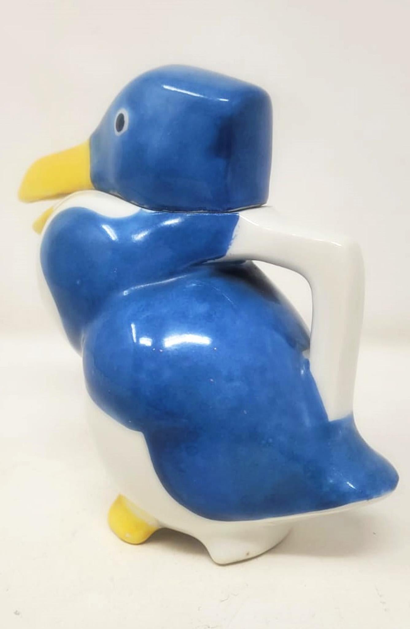 Small Art Deco Duck Pitcher In Limoges Porcelain signed Edouard-Marcel Sandoz. Edited by Theodore Haviland. 1916