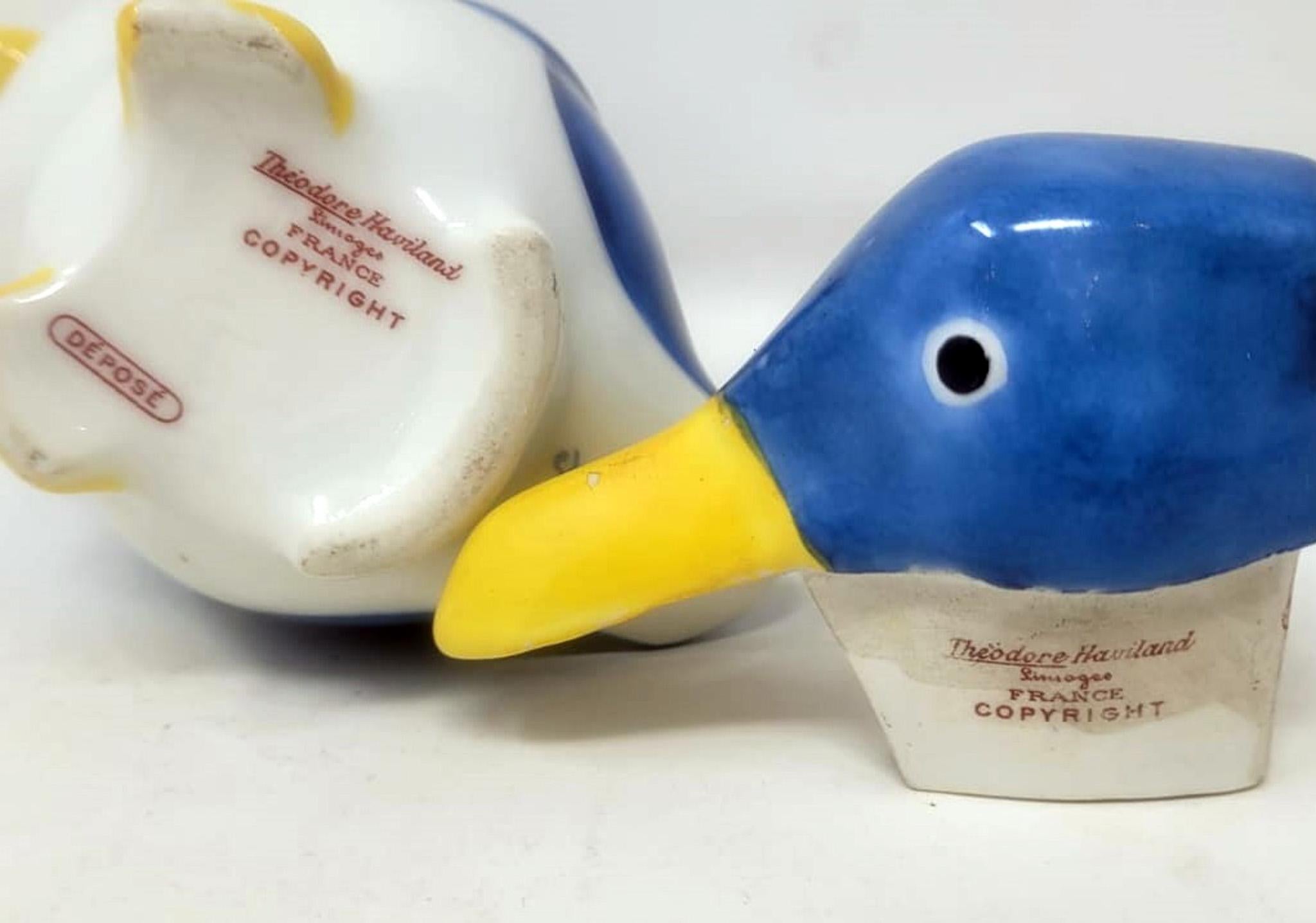 Early 20th Century Small Art Deco Duck Pitcher In Limoges Porcelain by Edouard-Marcel Sandoz, 1916 For Sale
