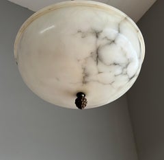 Small Art Deco Entrance Hallway Alabaster & Brass Flush Mount / Ceiling Fixture